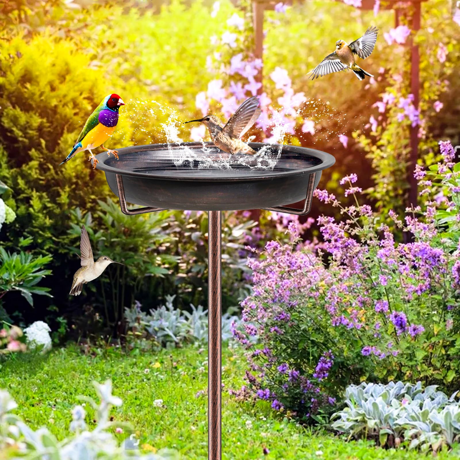 Abbeveratoio Per Uccelli In Metallo Vintage - Mangiatoia Da Giardino 92cm Con Base 4 Punte