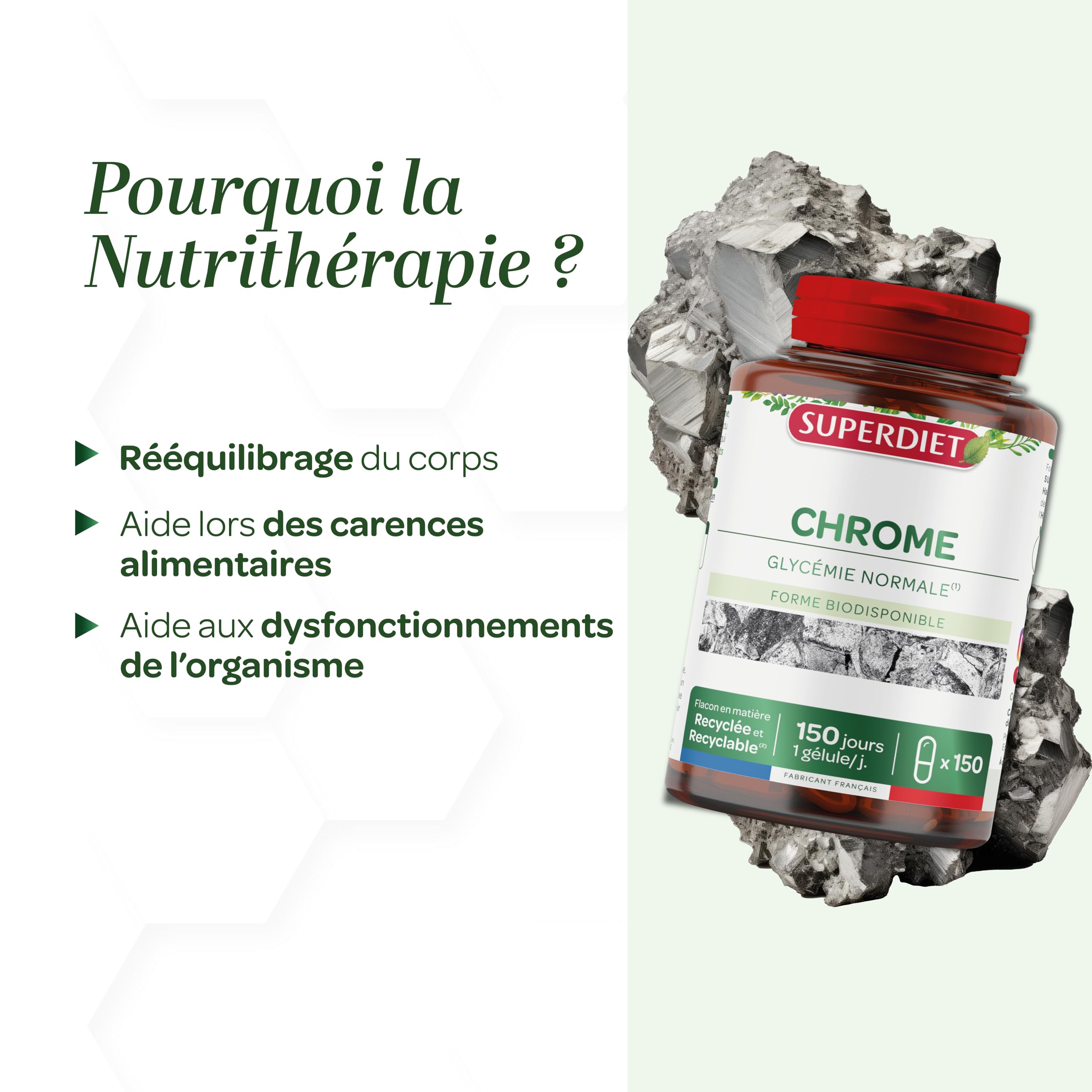 SUPERDIET - PICOLINATE DE CHROME – Glycémie normale – Nutrithérapie – Fabrication Française – 150 gélules