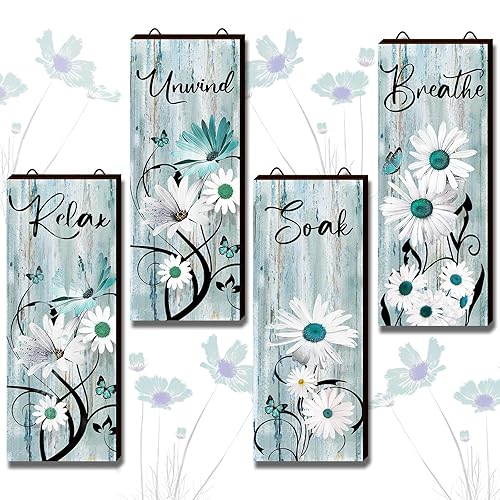 Tatuo 4 Pieces Farmhouse Teal Bathroom Decor Teal Relax Soak
