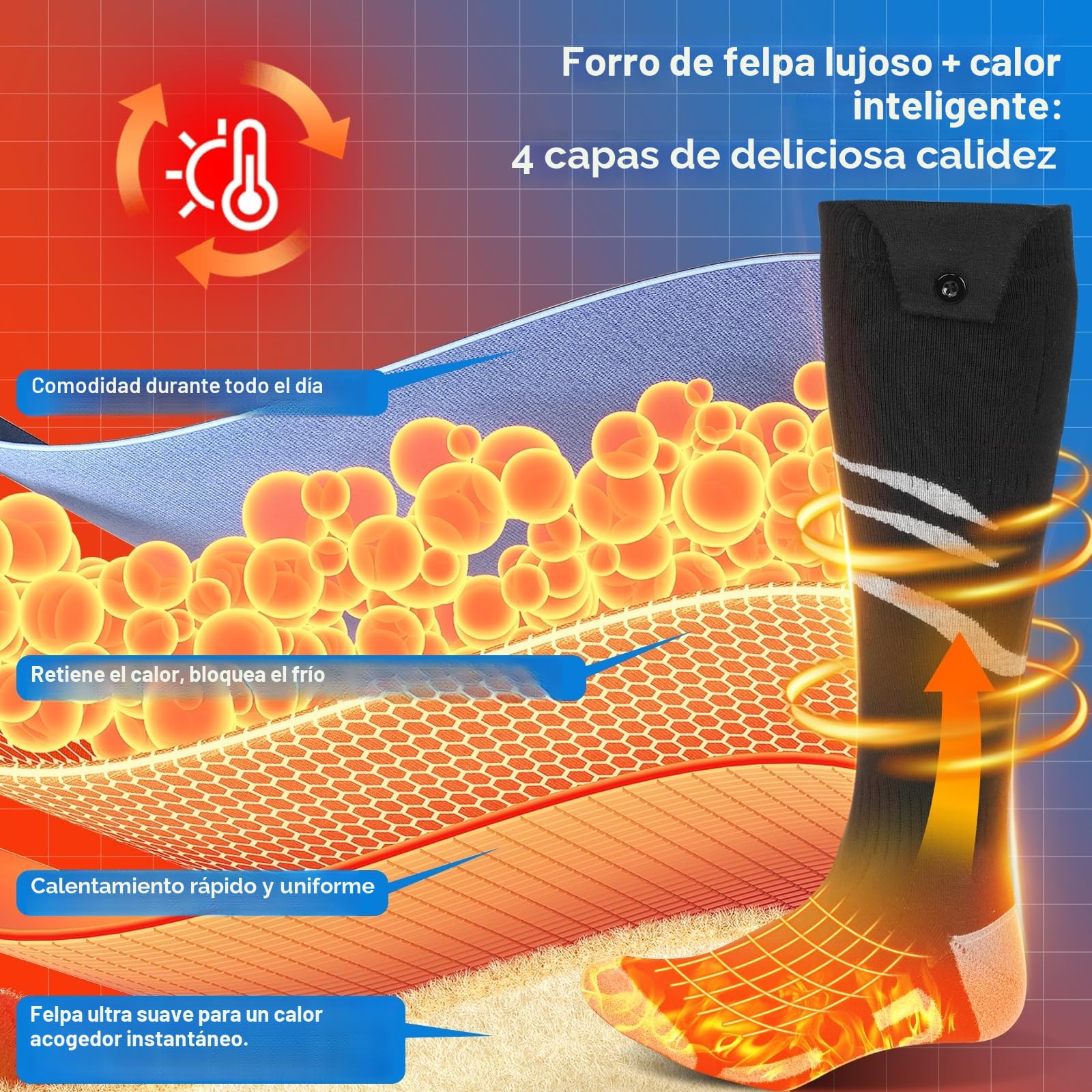 Calcetines Calefactables con App 5000mAh Batería Recargable Hombres Mujeres 4 Temperaturas Ajustables Ciclismo Al Aire Libre Camping Senderismo Motocicleta Esquí L Tamaños