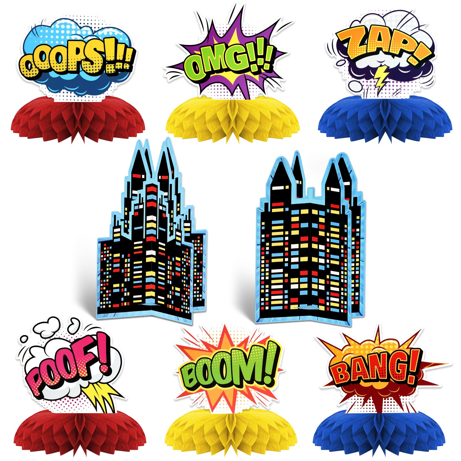 Hero Theme Party Decorations,8 PCS KSKSPE Hero Centerpieces for Tables Honeycomb Centerpieces 3D Hero Theme Party Decor Supplies Boys Girls