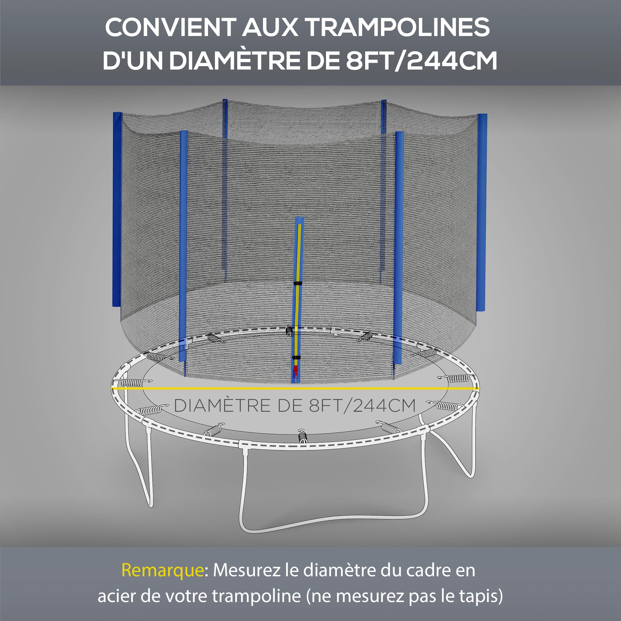 SPORTNOW Filet de Remplacement pour Trampolines Filet de sécurité pour Trampolines, Filet Rond avec entrée zippée