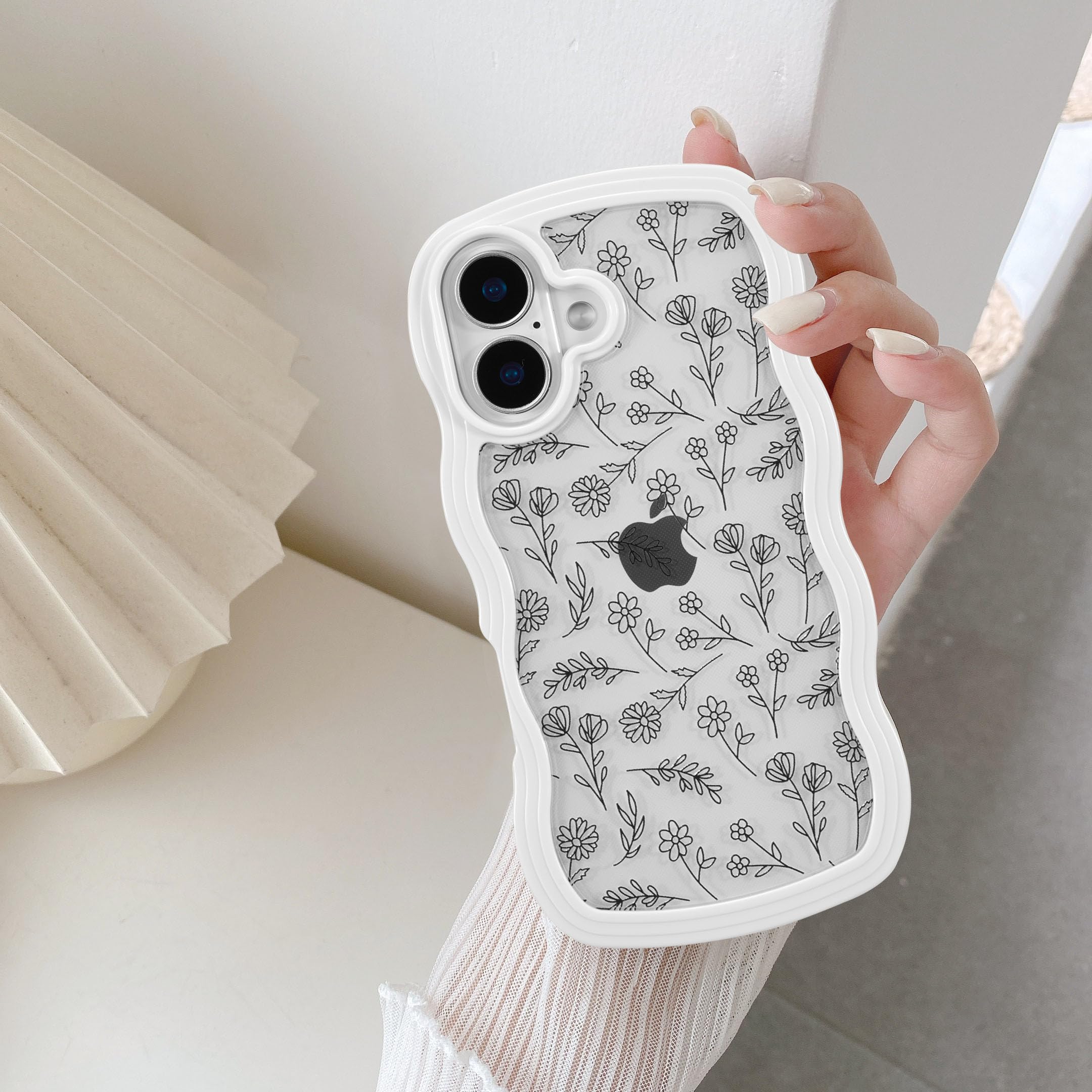 QLTYPRI Compatible with iPhone 16 Case, Cute Curly Wave Frame Clear Case for Girls Women, Transparent Soft Silicone TPU Bumper Shockproof Protective Cover for iPhone 16 - Pink — view 115