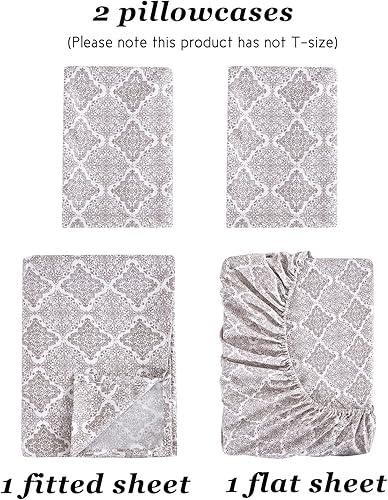 Miniatura 5 de HIG Juego de sábanas de 4 piezas con estampado de damasco de microfibra prelavada con bolsillo profundo de 14 pulgadas, juego de sábanas florales