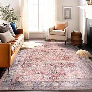 Rugshop Red Vintage Bordered Oriental‑Style Area Rug — Non‑Shedding, 9'x12' for Living Room, Dining Room and Bedroom