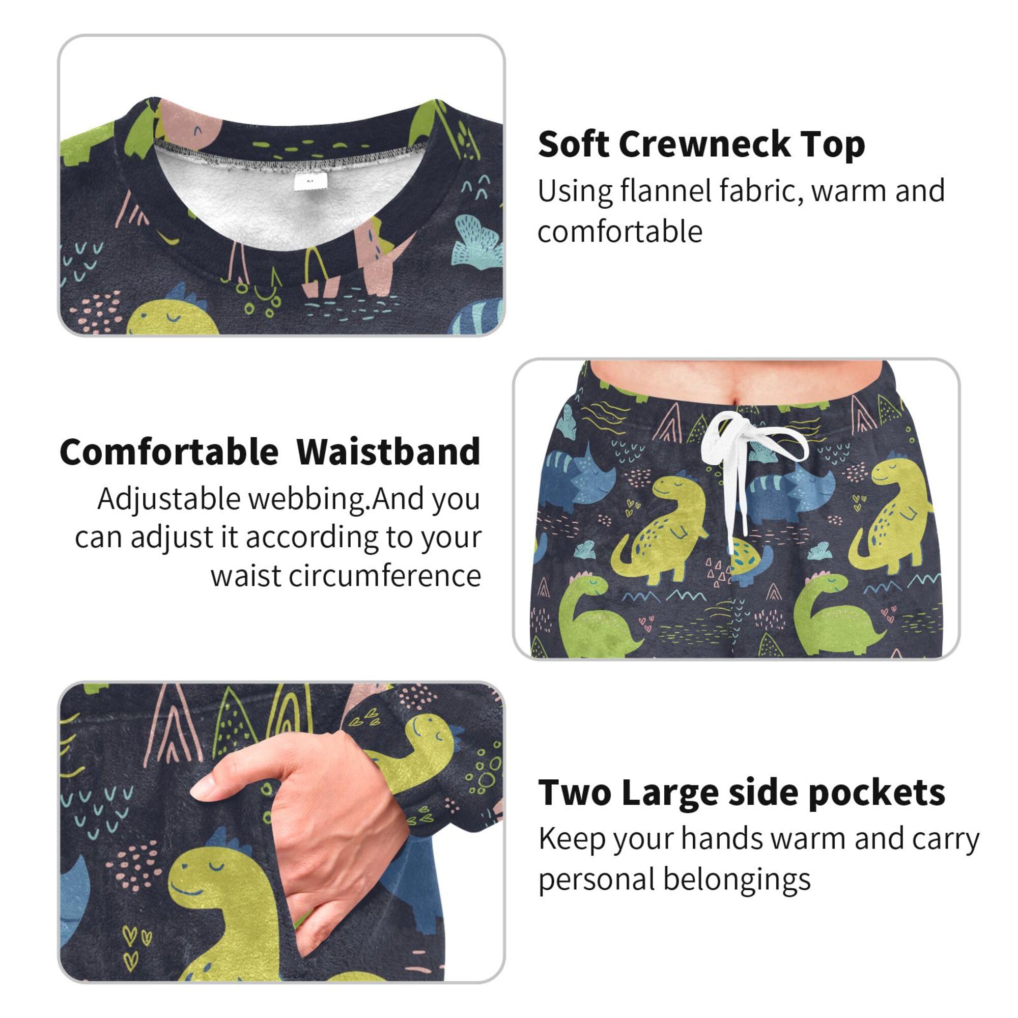 ALAZA Conjunto de pijama de forro polar para mujer, diseño de unicornio, manga larga, ropa de dormir de dos piezas, ropa de dormir térmica, pijama súper suave, talla S