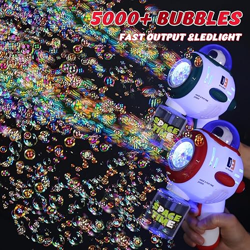 Miniatura 2 de Skirfy 2 pistolas de burbujas para niños pequeños, ametralladora de burbujas para niños, fabricante automático de burbujas con luz y sonido, 4