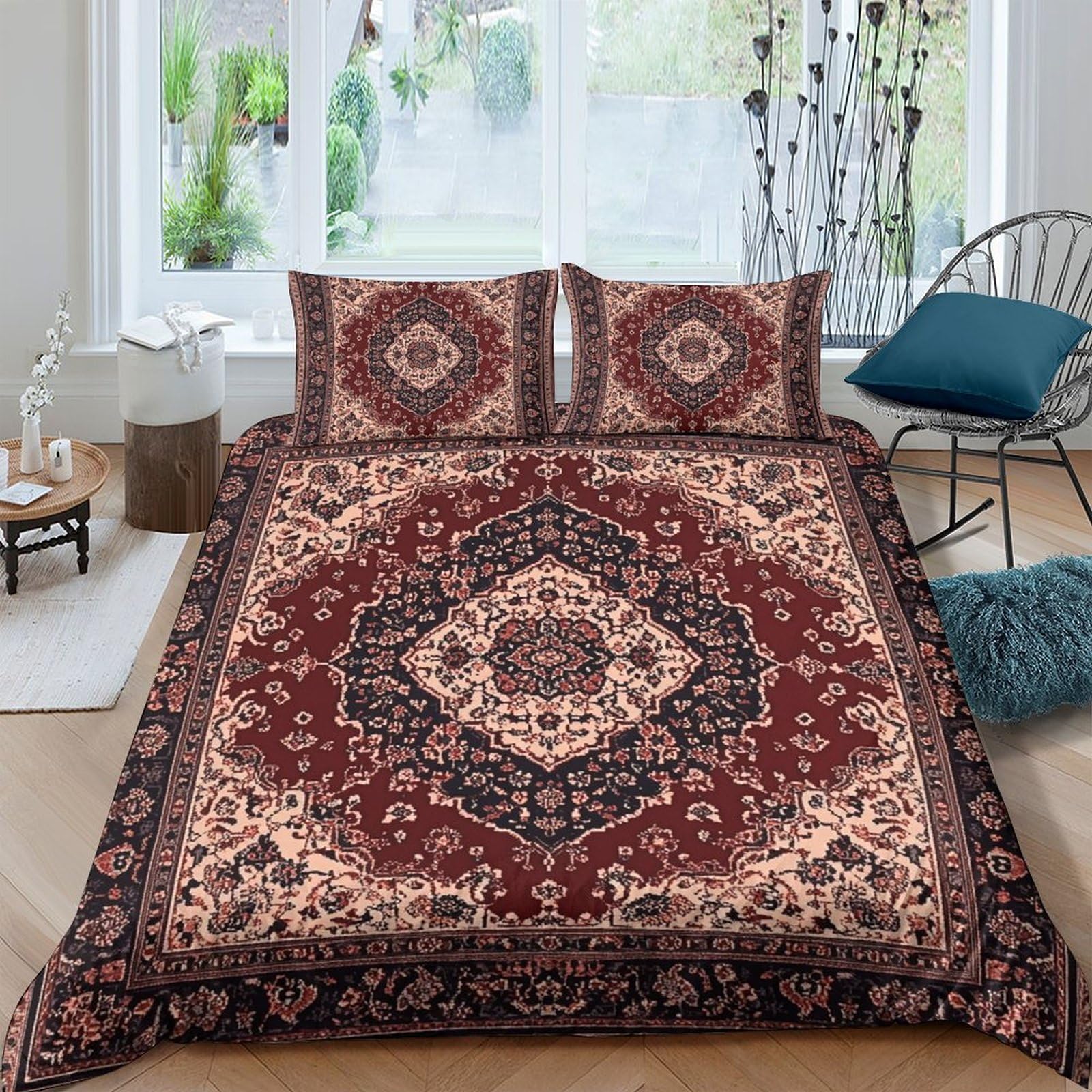Ctjqhvkz Style-4 3D Printed Persian Vintage Fitted Sheet Microfiber Soft Red Mandala Bed Cover For Bedroom Guest Room Decor Single（135X200cm）