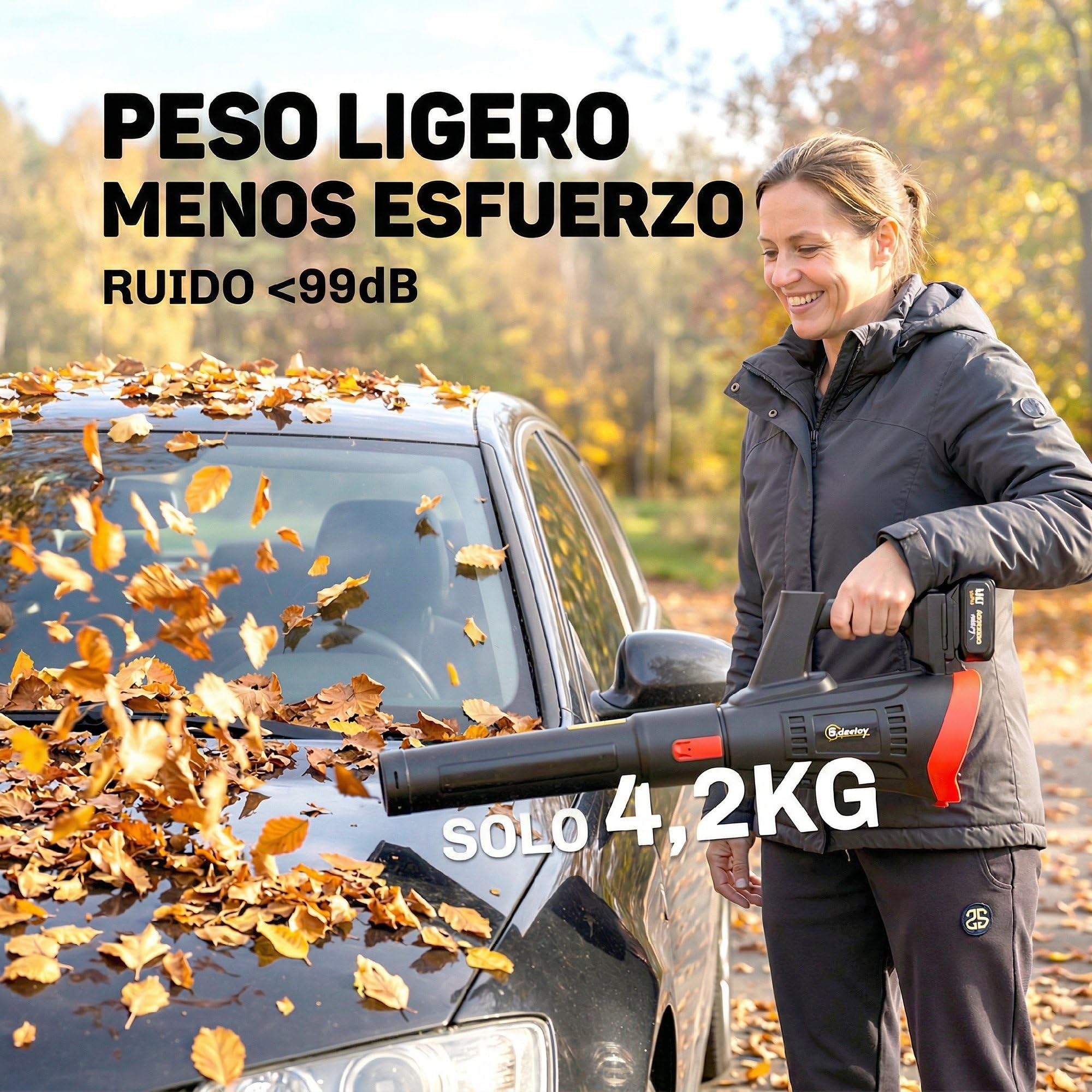Outsunny Soplador de Hojas sin Cable 18V con 2 Baterías 4.0Ah y Cargador | Motor Sin Escobillas 600W, 3 Velocidades, Correa Hombro, 149 km/h, Soplador Batería Ligero para Hojas, Nieve y Residuos