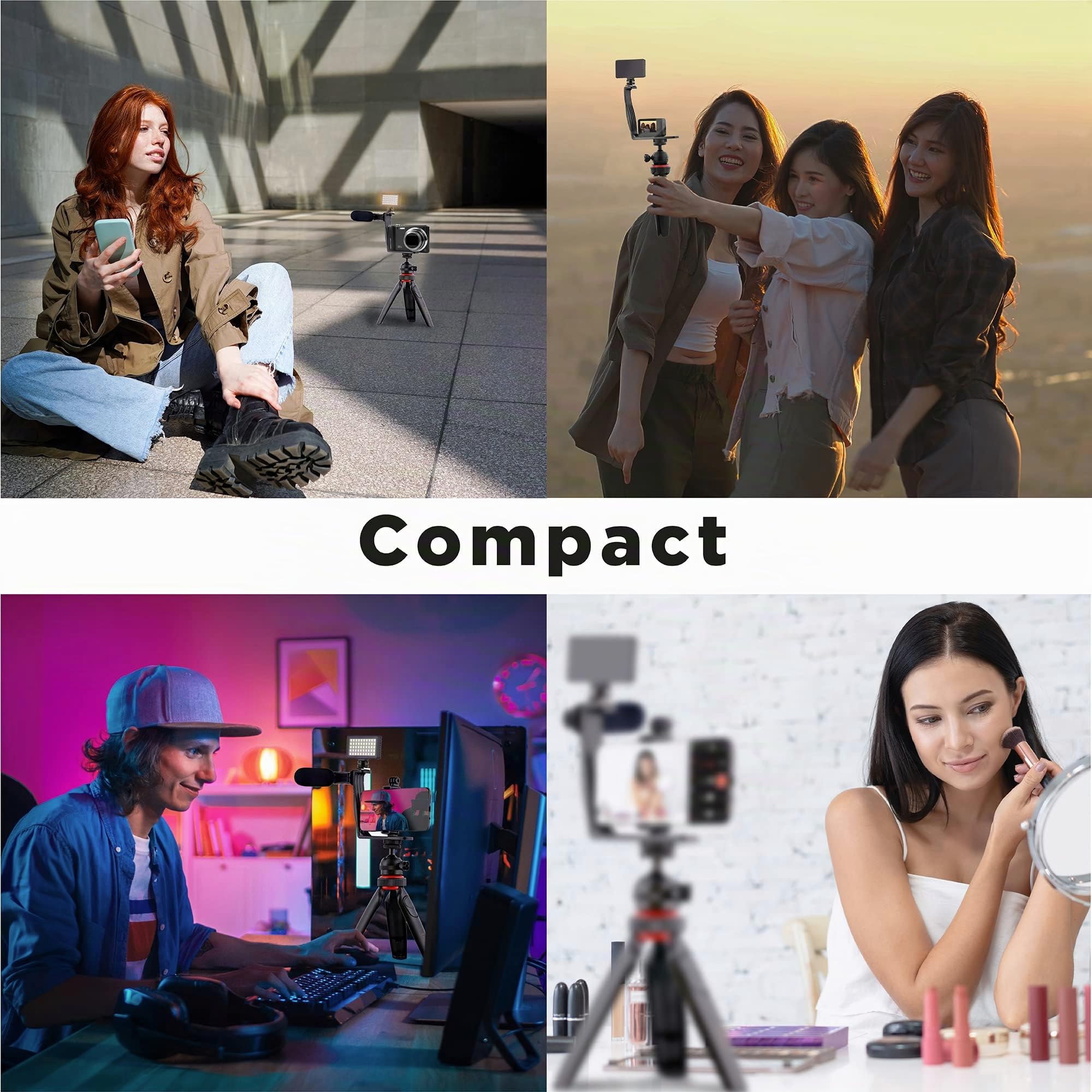 T’NB Influence Kit Vidéo pour Smartphone avec Trepied, Kit Vlogging, Lumière LED, Microphone avec Bonnette, 3 Filtres de Couleur, Télécommande sans Fil, Compatible Android/iPhone - Noir