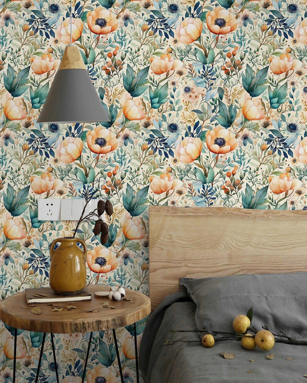 Peel and Stick Wallpaper Vintage Floral Removable Boho Wallpapers for Bedroom Bathroom Renter Friendly Wallpaper Floral Leaf Contact Paper for Home Decor 17.5 x 118 in