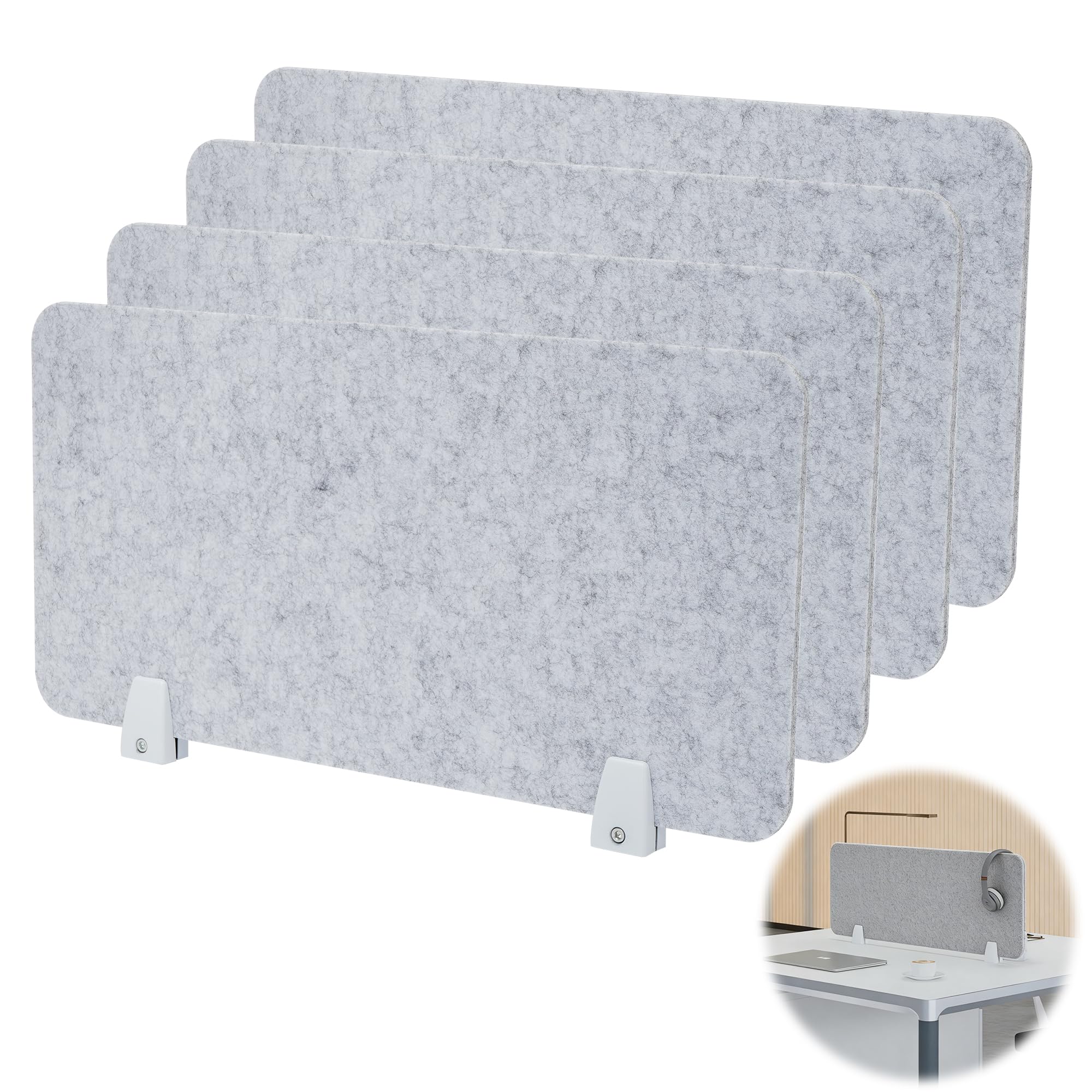 4 unidades de protección visual para escritorio (gris claro), 30 x 60 cm, separadores de escritorio, separadores de escritorio independientes, separadores de mesa de fieltro, para mesas de