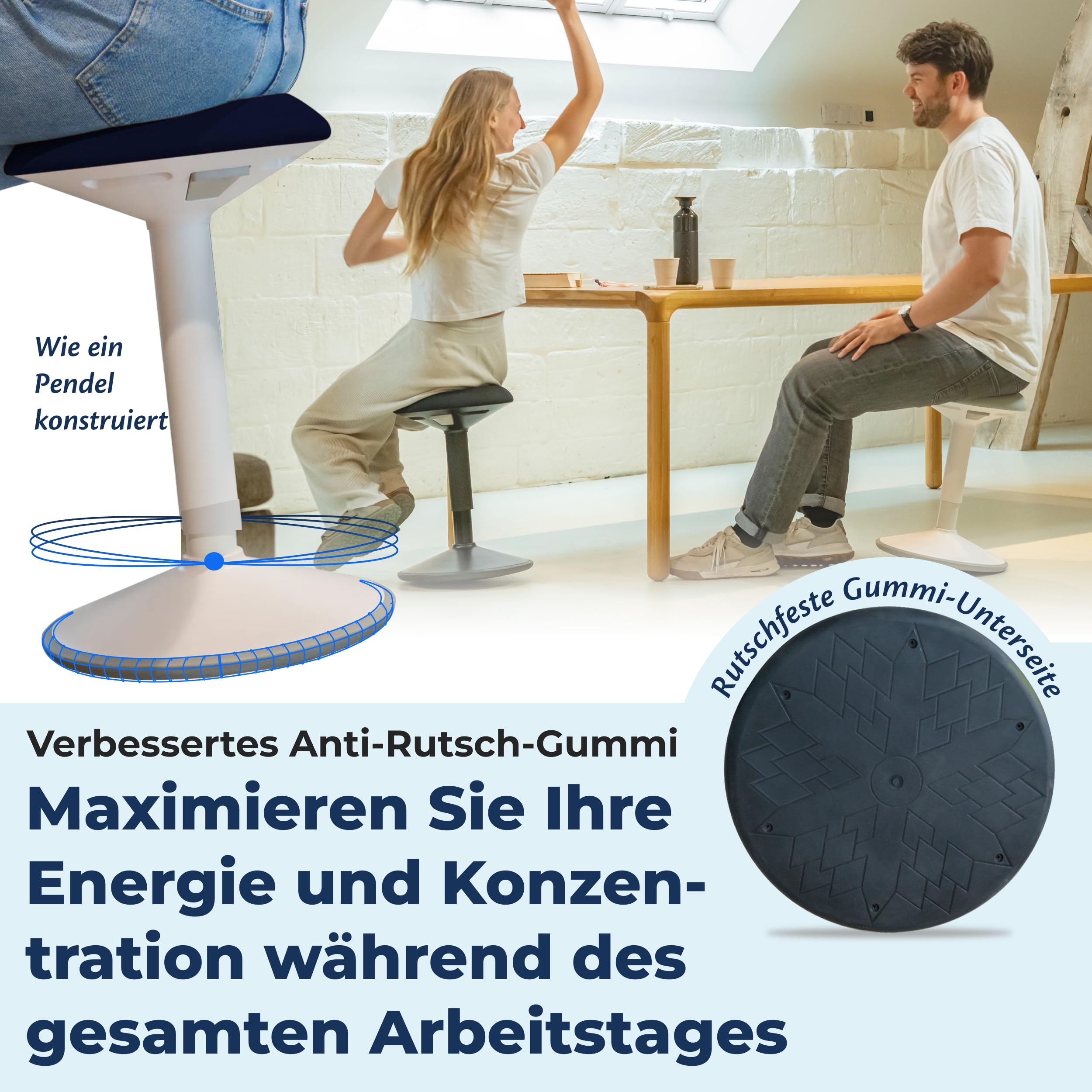 Backerz Ergonomischer Hocker - Bürohocker Testsieger mit 55-80 cm Stehhocker Höhenverstellbar mit Schwingeffekt - Büro Stehstuhl - Rutschfester Sitzhocker Ergonomisch - Wackelhocker Büro - Blau