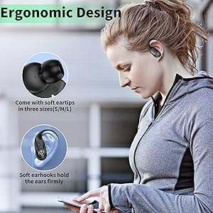RIZIZI Wireless Earbuds Bluetooth Headphones Wireless Charging Case LED Display 96H Playtime Built in Mic Over Ear Buds Waterproof Earphones with Earhooks Deep Bass for Sport Running Workout Game PC