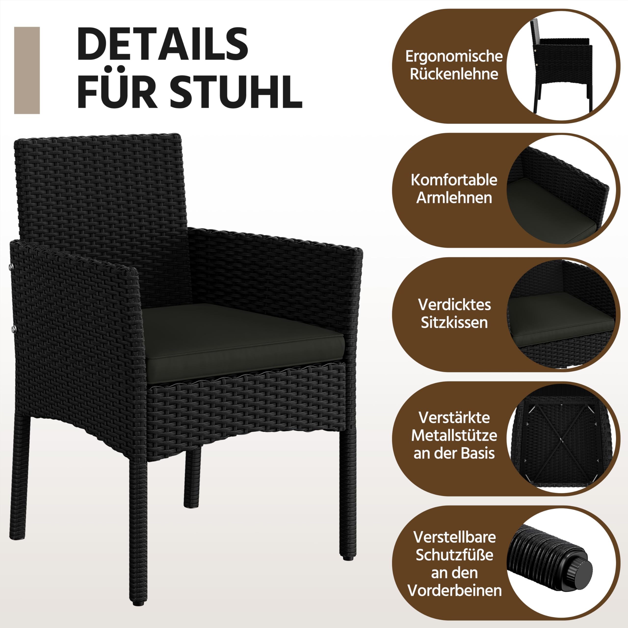 Yaheetech 4-er Gartenmöbel Set Balkonmöbel Set aus Polyrattan Terassenmöbel Außen mit 2er Sofa, 2 Stühle, Tisch & Sitzkissen für Terrasse/Balkon/Garten, Schwarz & Grau