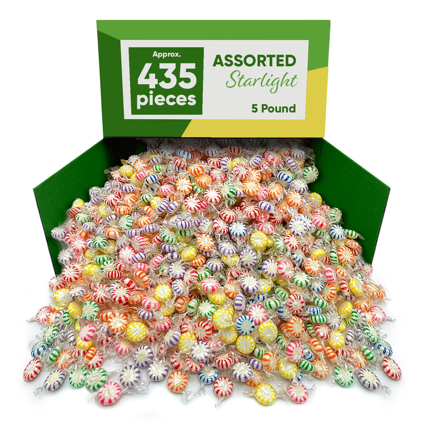 CJ Sweets Assorted Fruit Flavored Starlight Hard Candy, 5 Pounds Approx 435 Pieces of Holiday Individually Wrapped Candy Variety Pack Fruit Hard Candy - Christmas Holiday Candied Bulk