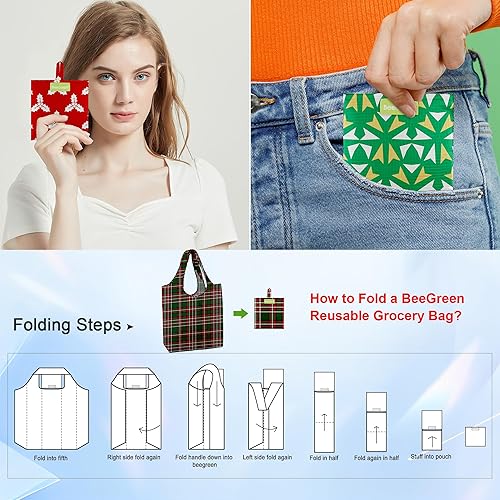 Vista 224 de BeeGreen Bolsa de viaje plegable reutilizable para regalo, bolsas de comestibles reutilizables, grandes regalos de vacaciones, bolsa de tela