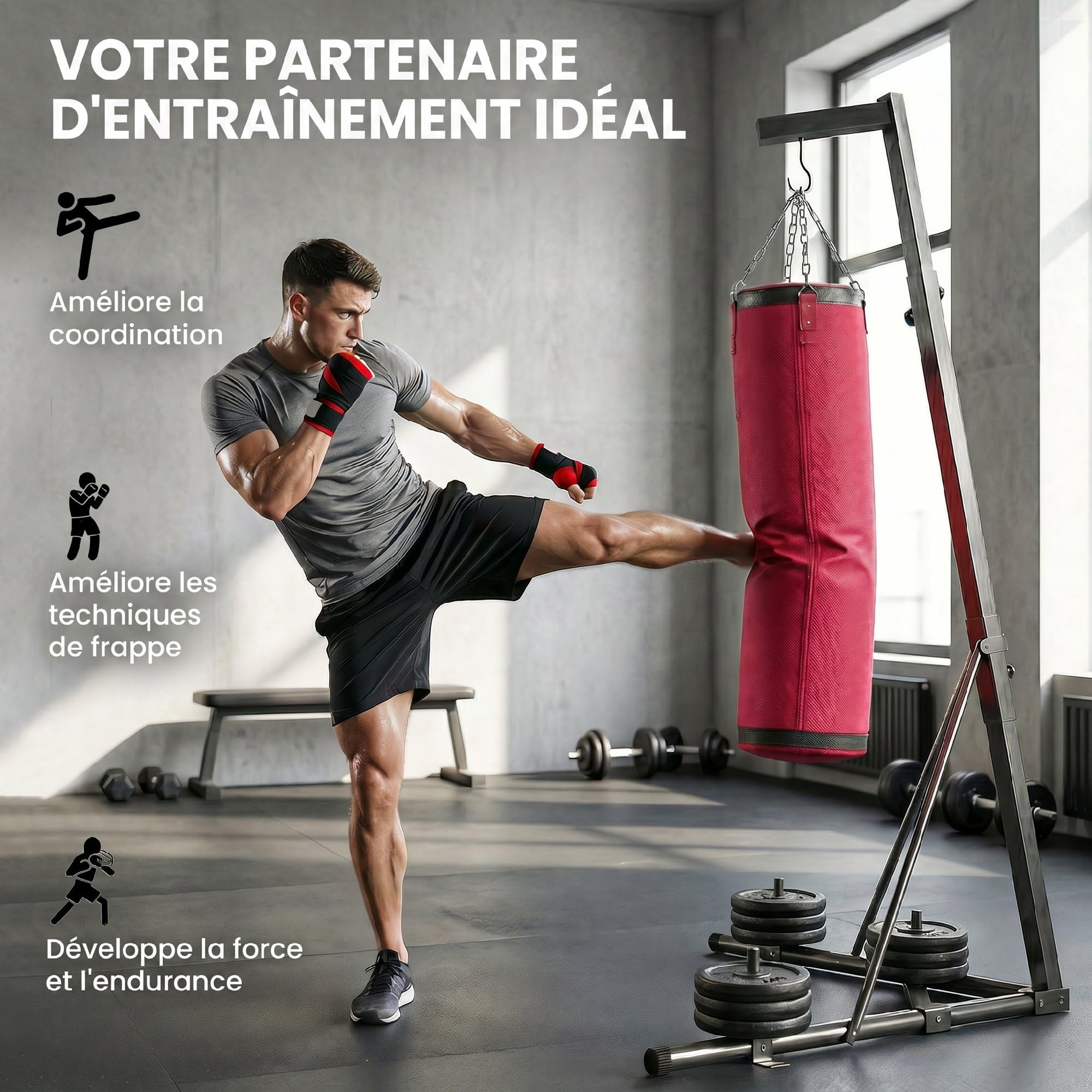 SPORTNOW Support Sac de Frappe Autoportant avec Sac de Sable et Base Lestée - Station de Boxe Réglable en Hauteur Robuste en Acier - Équipement de Sport à la Maison pour Adulte MMA Kickboxing, Rouge