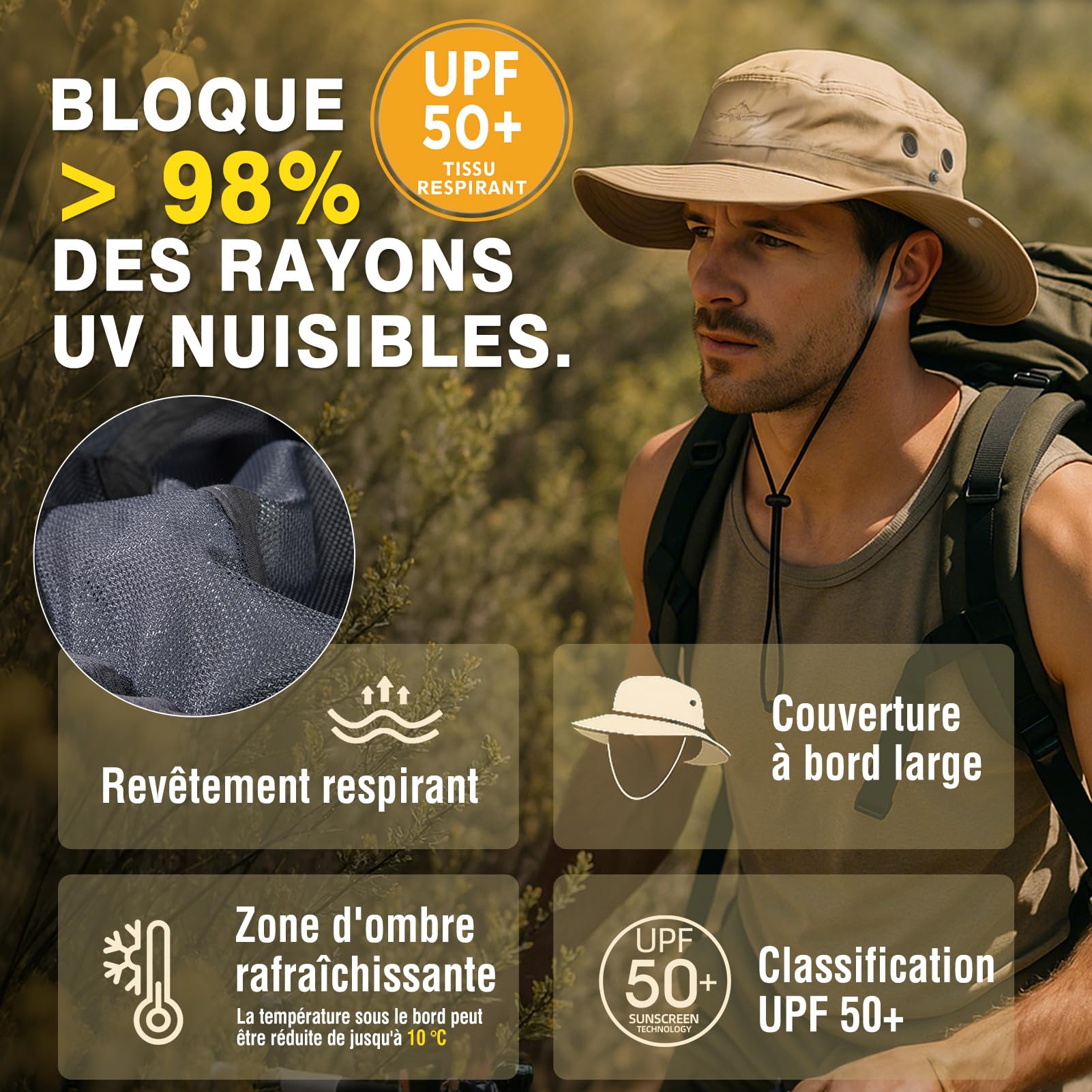 TOP-EX Chapeaux de Soleil Homme | Taille XXL-XXL | Étanche | UPF50+ | Protection UV | Bord Large | Bucket | Été | Voyage, Pêche, Randonnée | Têtes Grandes