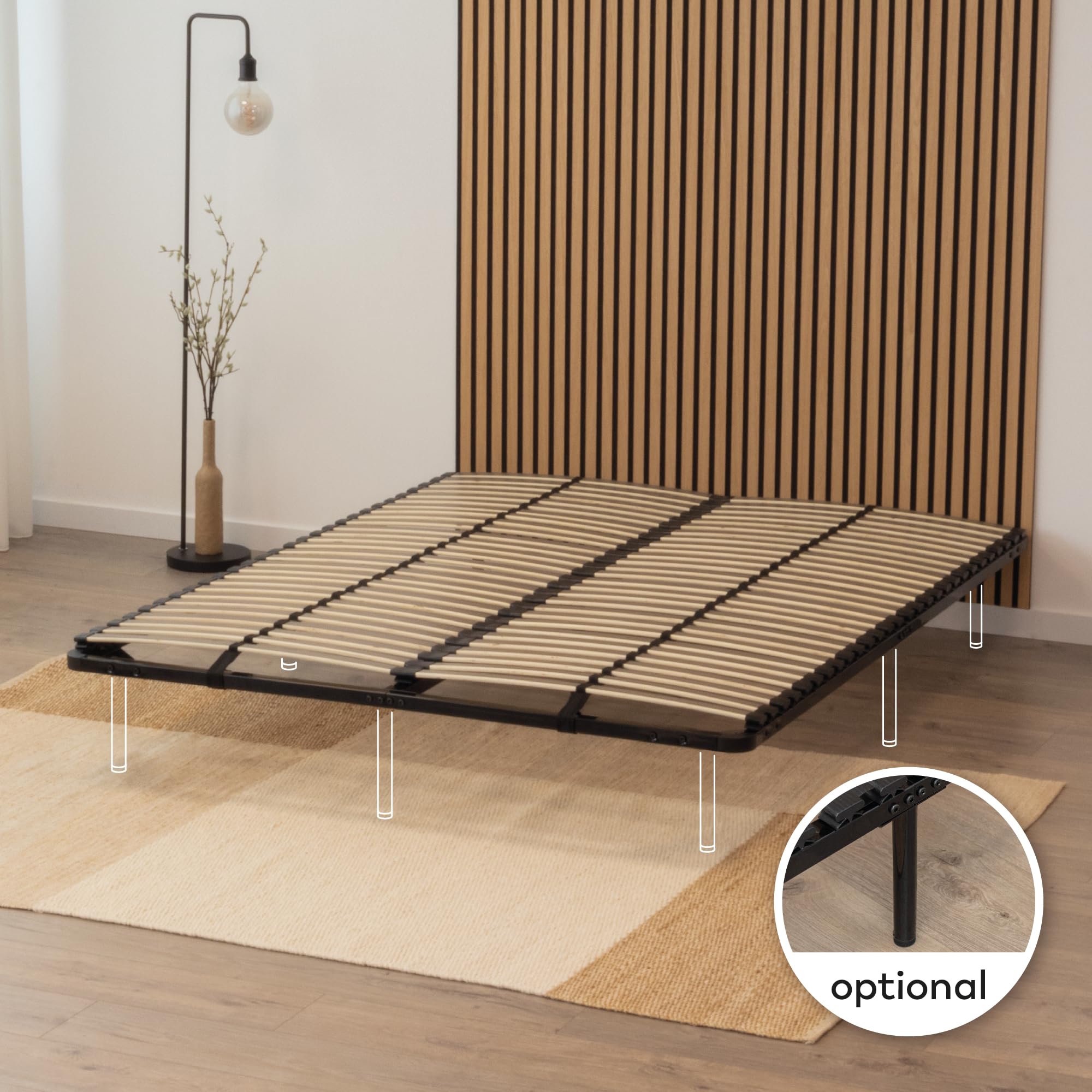 i-flair® Ortho Lattenrost 160x200cm Lattenrahmen mit 56 Federholzleisten und Mittelgurte, Stabiler Stahlrahmen für alle Matratzen geeignet