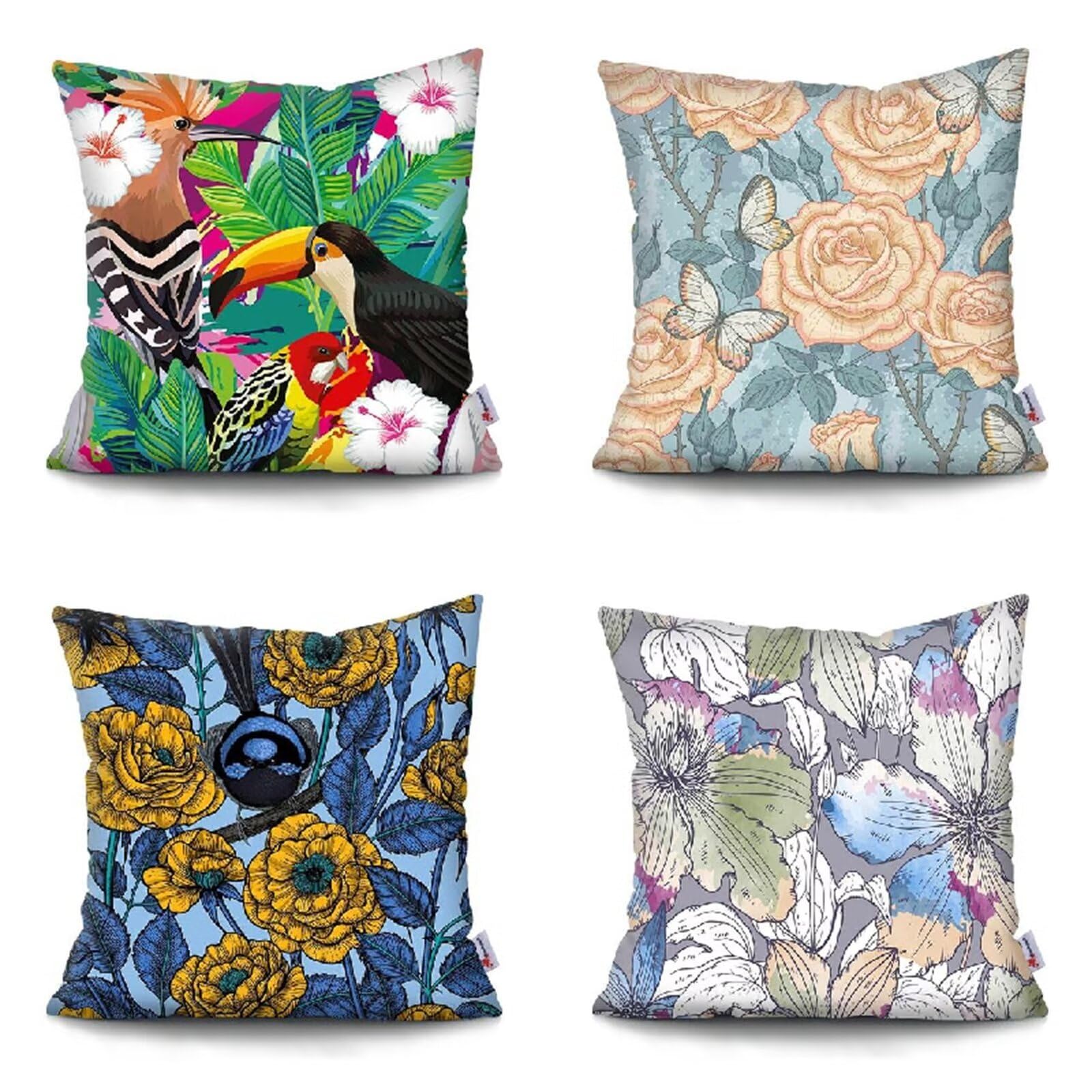 Federe Cuscini Divano 65x65cm,Set di 4 Farfalla pappagallo Cuscini per Divano,Quadrato Doppio Lato Lino Esterni Copricuscini Divano,per Divano Soggiorno Sedia Letto Decorativo Cuscini Divano ZW1-289