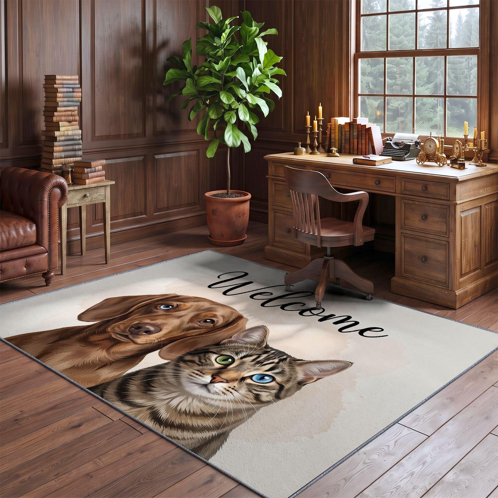 Braun Teppich Wohnzimmer 80 x 150 cm, Waschbarer Modern Rustikal Hund Katze Text Teppich,rutschfest Kurzflorig Weich Teppiche für Wohnzimmer Schlafzimmer Esszimmer Büro