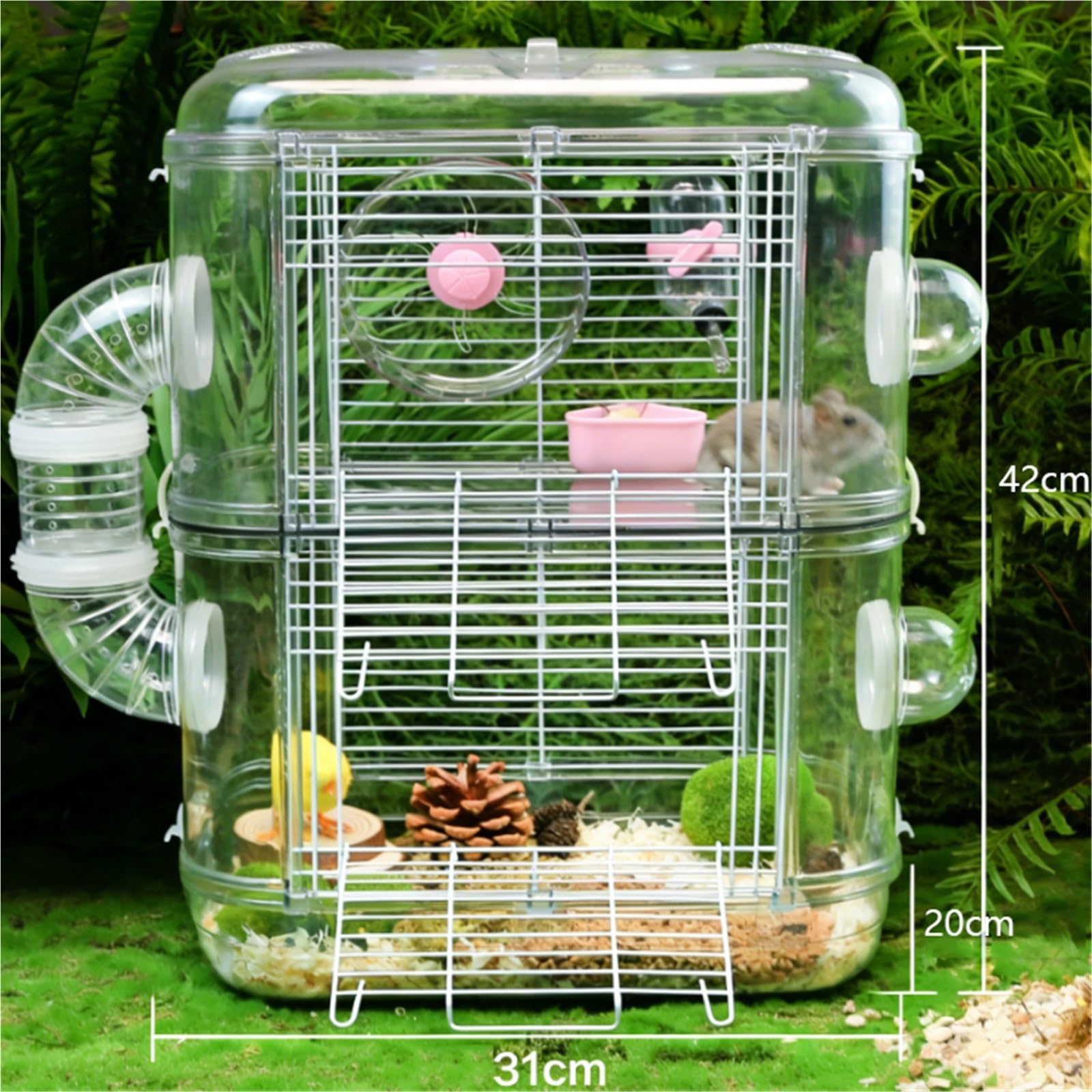 Jaula para Mascotas Jaula Transparente for hámster de Doble Capa con Tubo for Mascotas pequeñas