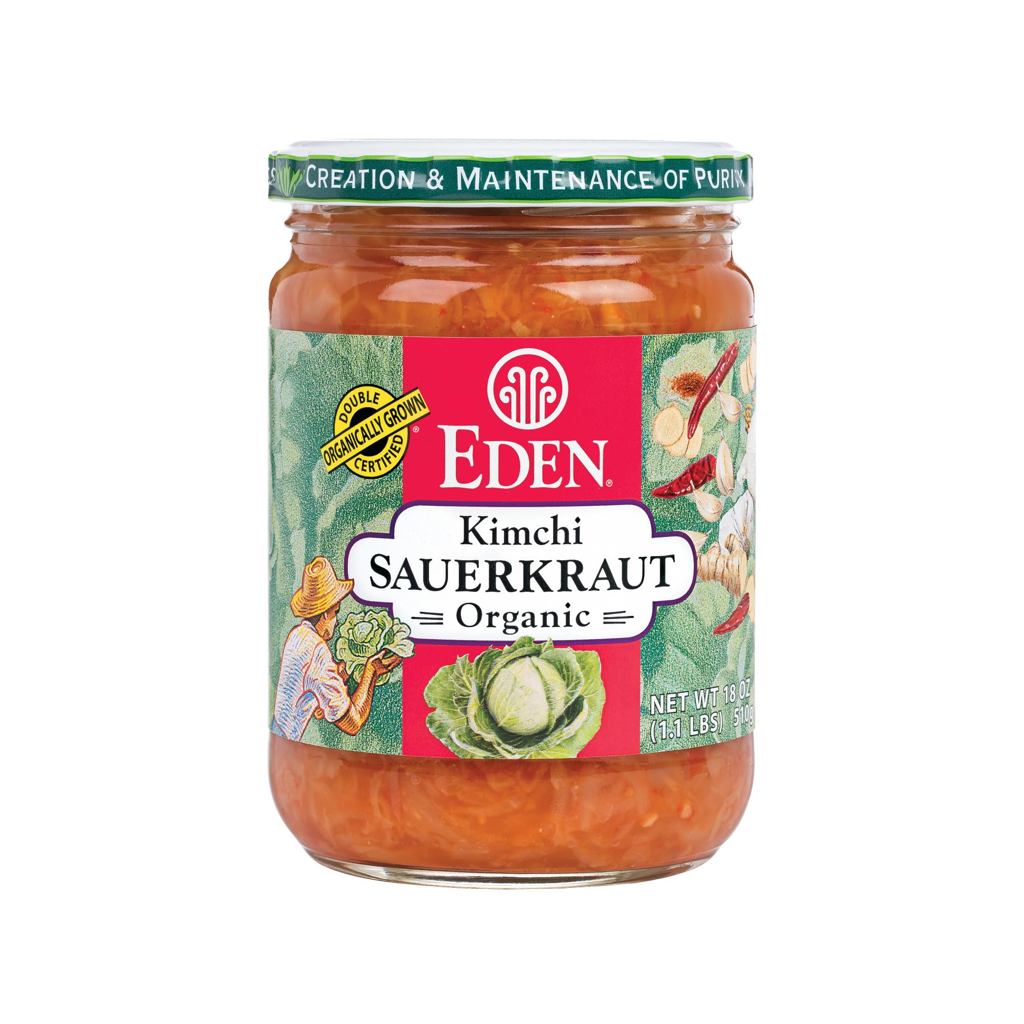 Eden Organic Sauerkraut, 18 oz Glass Jar, Kimchi, Fine Cut
