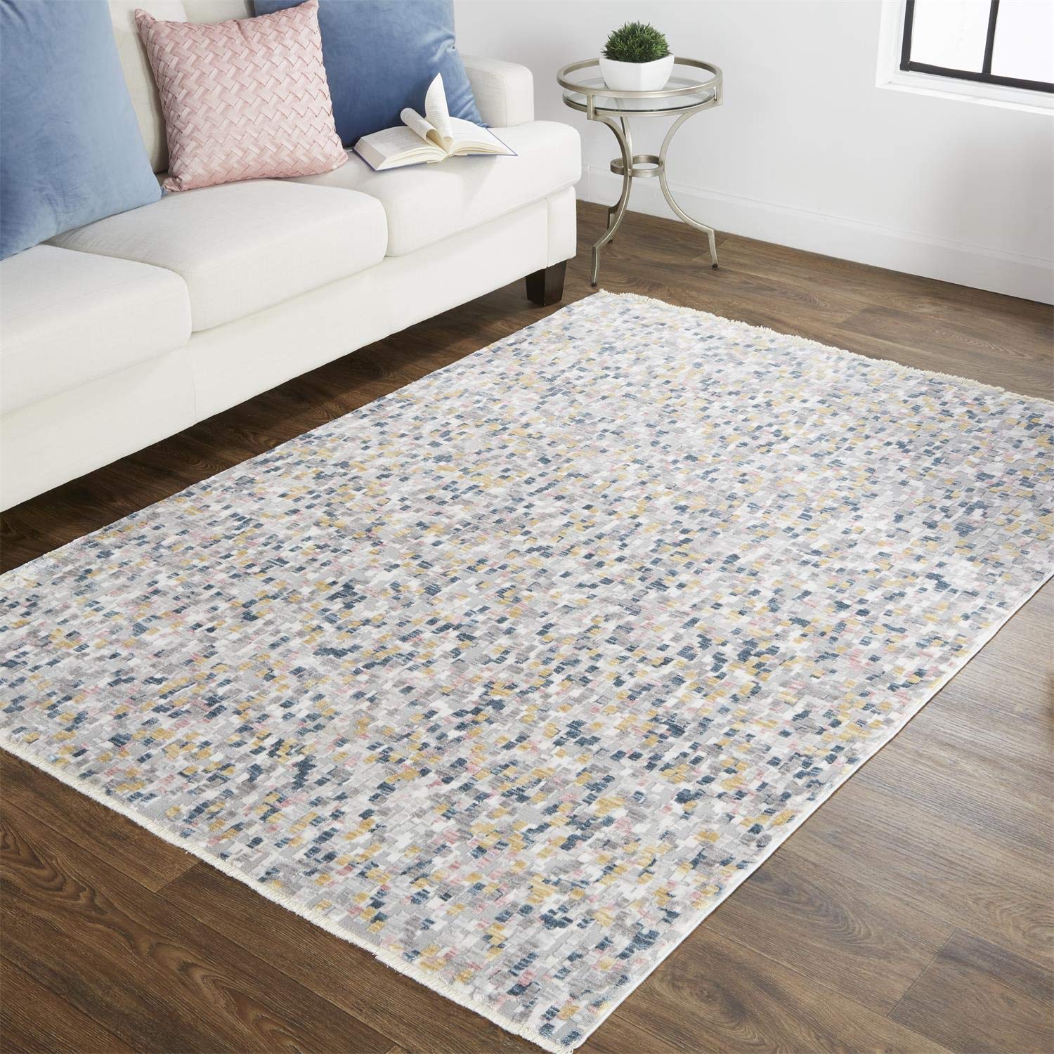 Feizy Rugs - Kyra Collection, Contemporary Abstract Area Rug - Ivory/Blue 3'-6" x 5'-6"