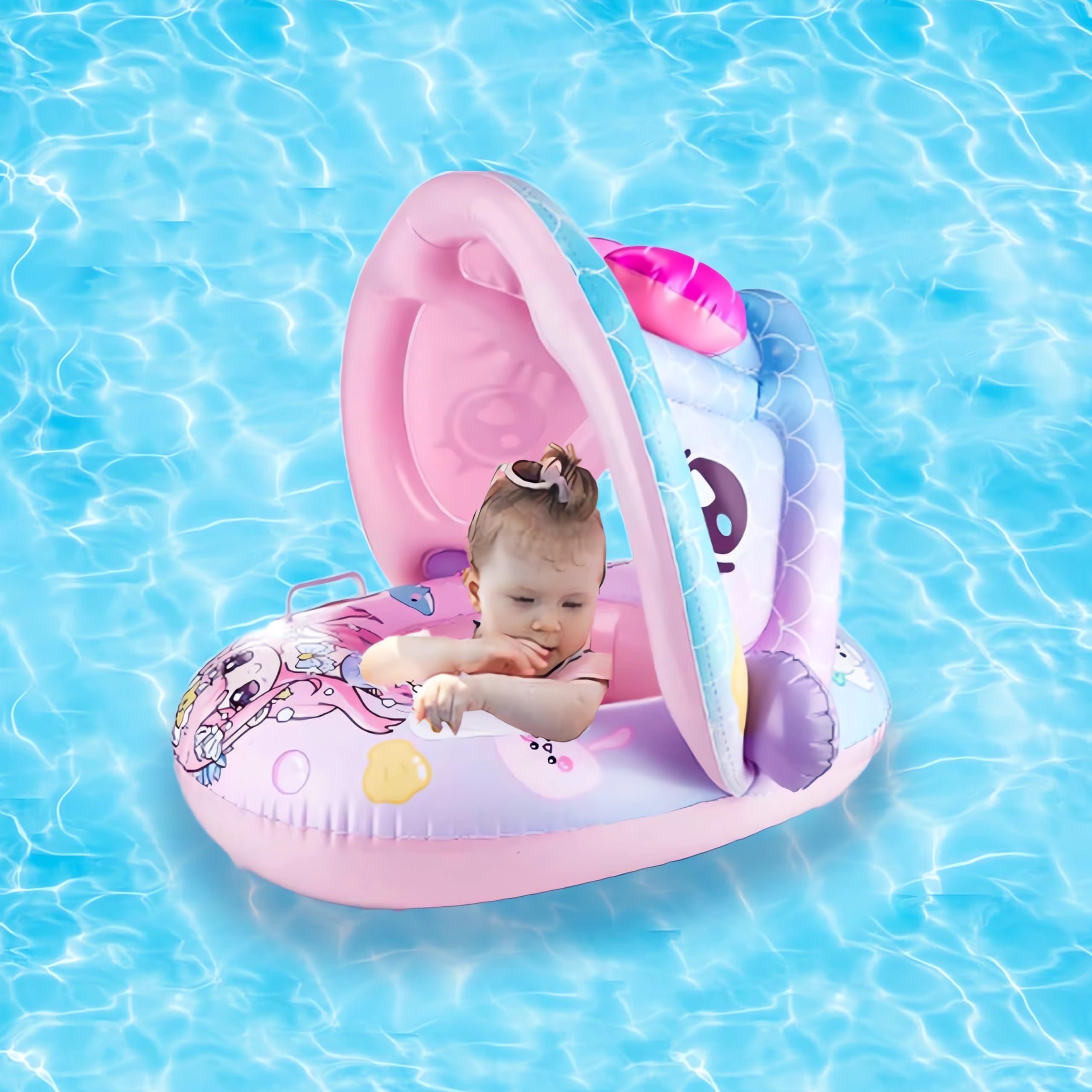 Baby pool float,OYDAS Swimming Pool Float Boat with Sun Protection Canopy Inflatable Pool Float Yacht Ring Awning Inflatable Swimming Training Float Seat for Boys Girls Summer Outdoor