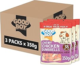Good Boy - Chewy Chicken Dumbbells - Dog Treats - Made With 100% Natural Chicken Breast Meat - 350 Grams - Low Fat Dog Treats (Case of 3)