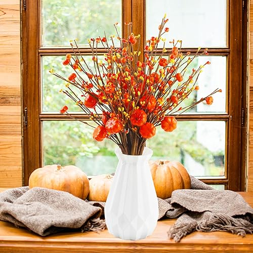 Miniatura 6 de FOIMAS 6 tallos de bayas artificiales de otoño con tallos de calabaza naranja Pip Berry Autumn Spray Picks para otoño, Acción de Gracias, Halloween,