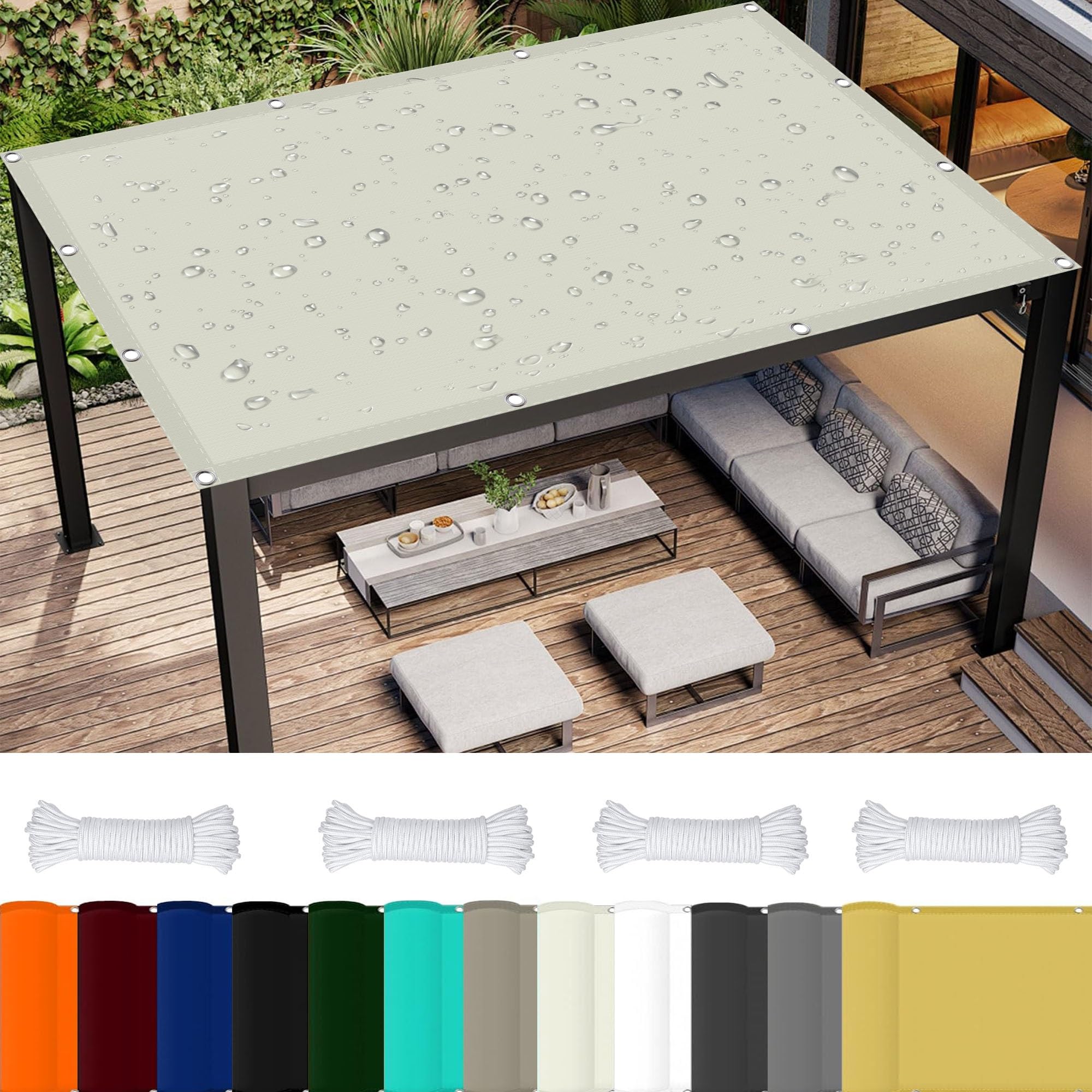 Pergola Canopy Replacement 0.5 x 1 m(1.64 x 3.28ft) Pes Polyester,98% UV Block Sunshade Canvas with Eyelets for Outdoors,Garden,Yard, Ivory