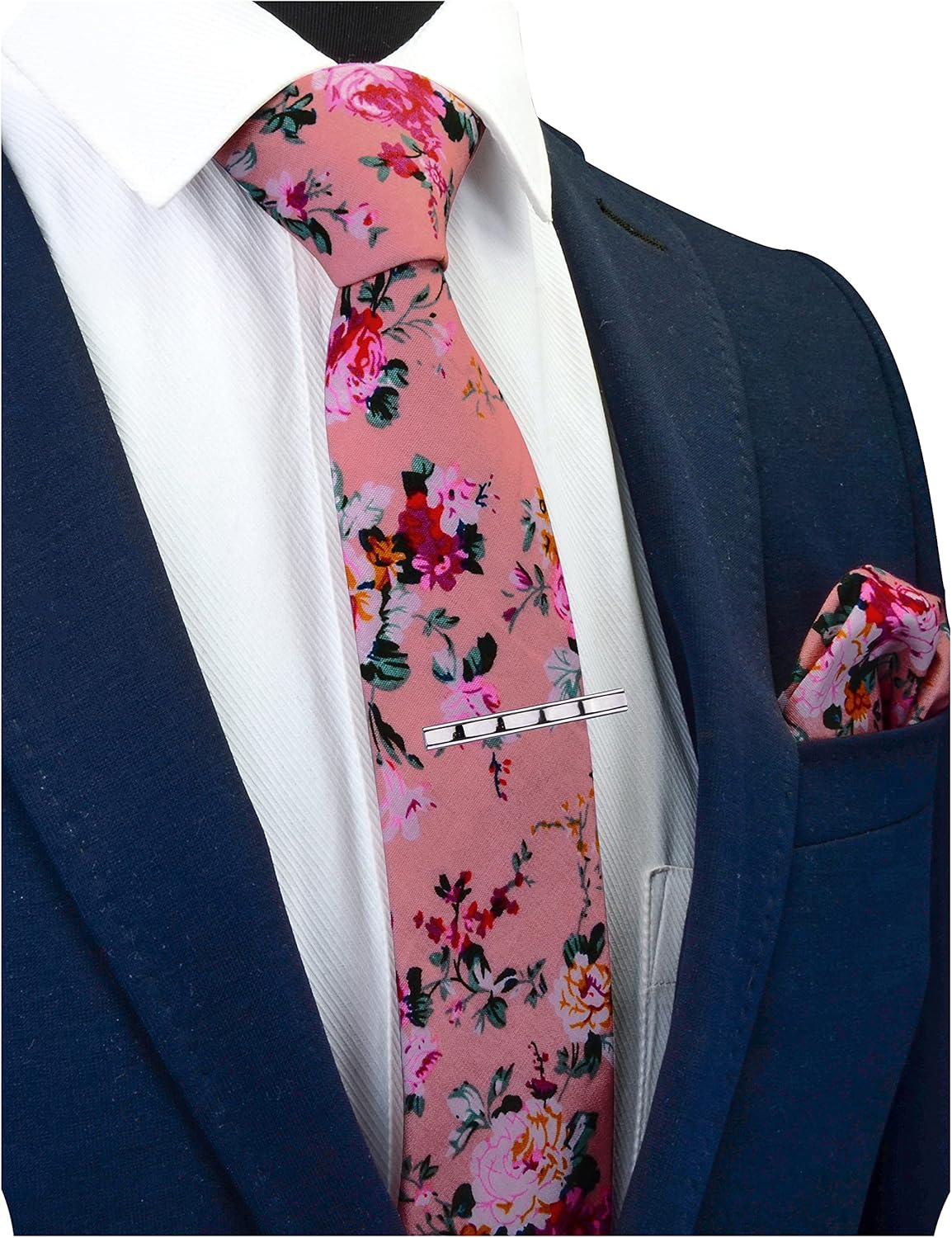 GUSLESON Fashion 2.4"（6cm） Cotton Floral Printed Necktie Tie Clip and Pocket Square Sets + Gift Box - Image 3