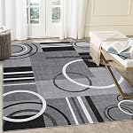 RUGSREAL Washable Rug 5x7 Abstract Circles Area Rug Non Slip Floor Carpet Contemporary Soft Rug Low Pile Accent Rug for Indoor Living Dining Room, Navy