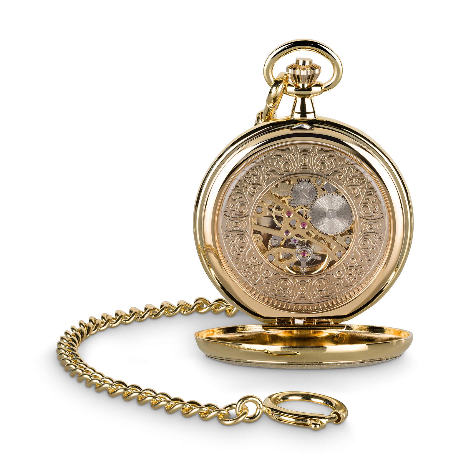 Hermann Jäckle Herren Taschenuhr Bayreuth Vergoldet Skelett 50 mm | Vergoldetes Gehäuse, Skelett-Design, Handaufzugswerk, Mineralglas, inklusive Kette und Reiseetui