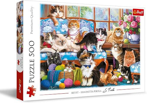 Trefl - Kocia Rodzina - Puzzle 500 Elementów - Koty, Nowoczesna Układanka DIY, Kreatywna Rozrywka, Zabawa, Puzzle Klasyczne ze Zwierzętami, dla Dorosłych i Dzieci od 10 Lat