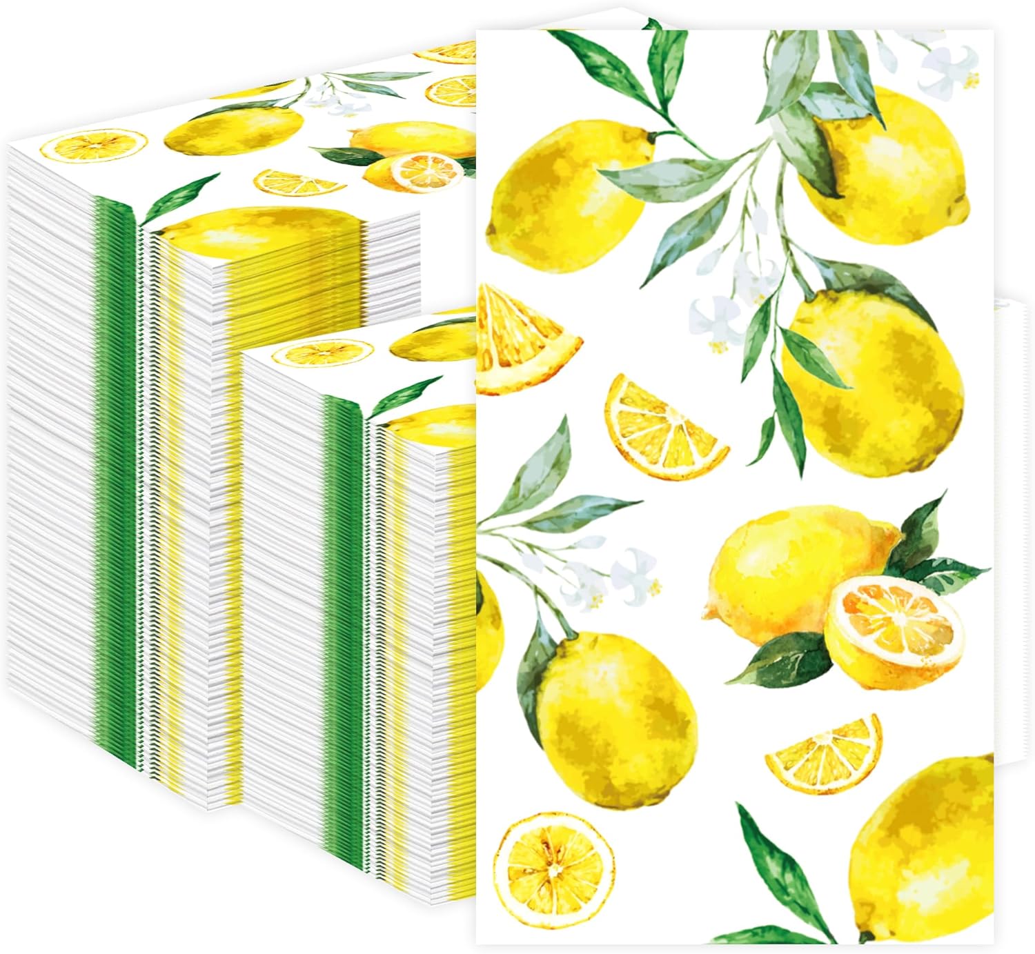 200 Pcs Lemon Paper Napkins Bulk Yellow Citrus Fruit Disposable Hand Napkins Watercolor Summer Fruit Pattern Disposable Hand Towels for Summer Kitchen Bathroom Tea Party Wedding Birthday Picnic Party