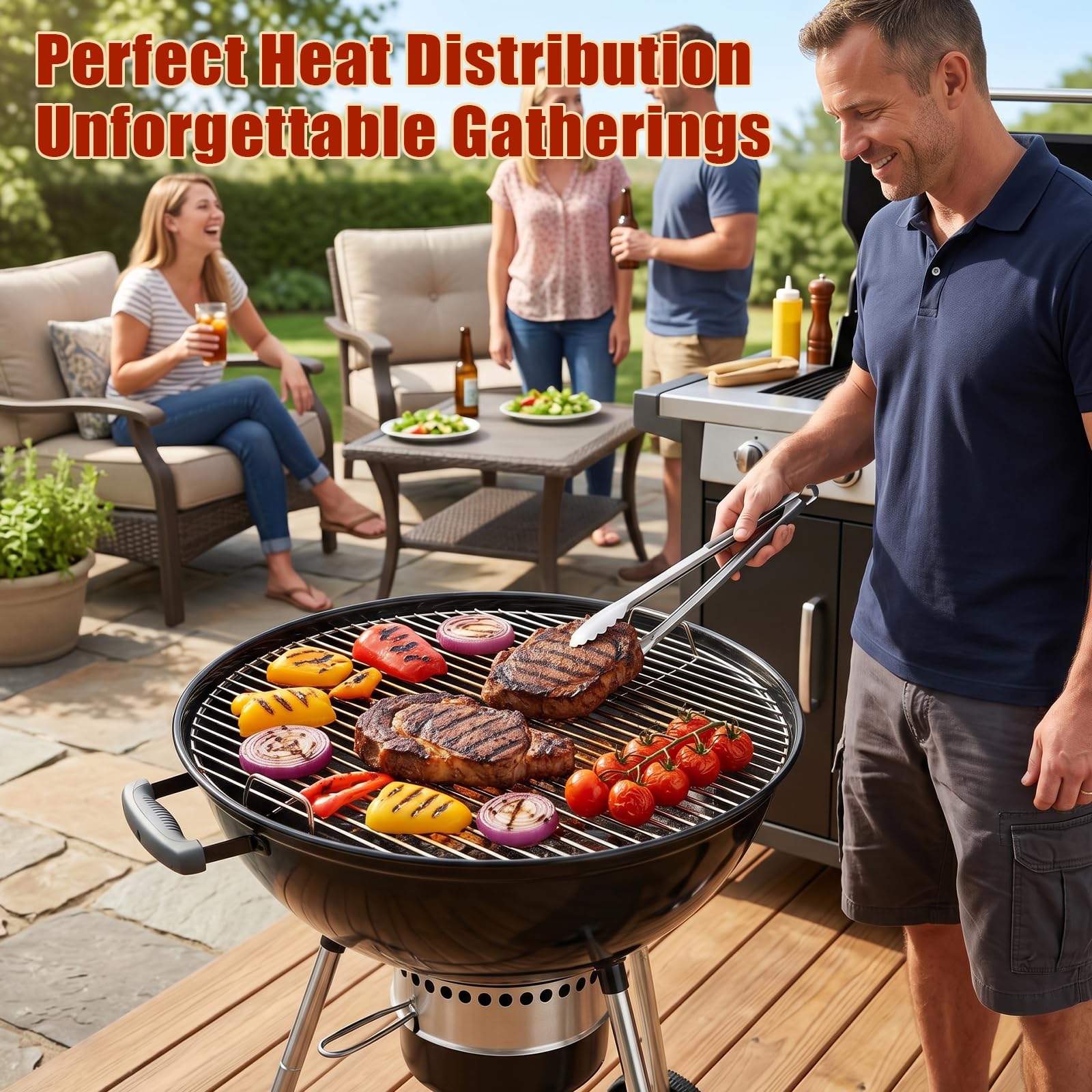 Denmay Kit de parrilla de cocina, parrilla de carbón y sistema de limpieza para parrilla de carbón Weber, 49,53 cm