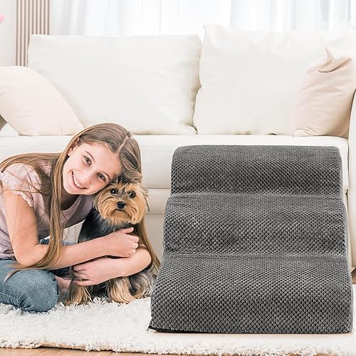 Miniatura 3 de Tangkula Escaleras de espuma para perros para camas altas rampa extra ancha y profunda para mascotas escalones antideslizantes para perros pequeños