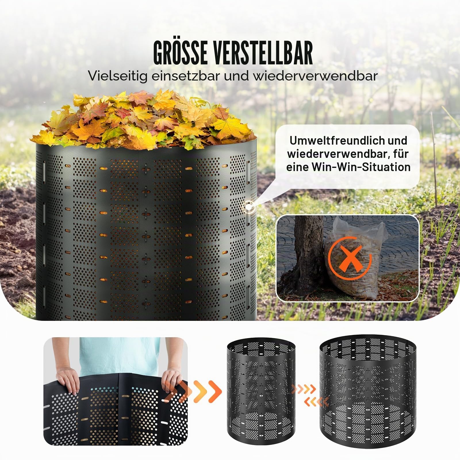 VEVOR Schnellkomposter 1000L Gartenkomposter 90x100cm Thermokomposter HDPE-Kunststoff Kompostierer korrosionsbeständig hitzebeständig Kompostbehälter Kompostierung für Reduzierung des Hausmülls