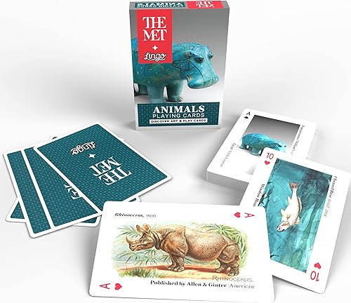 LINGO The MET Animals Playing Cards - Tarjetas educativas con preguntas clave - Juegos de cartas de viaje - Baraja de cartas con temática artística