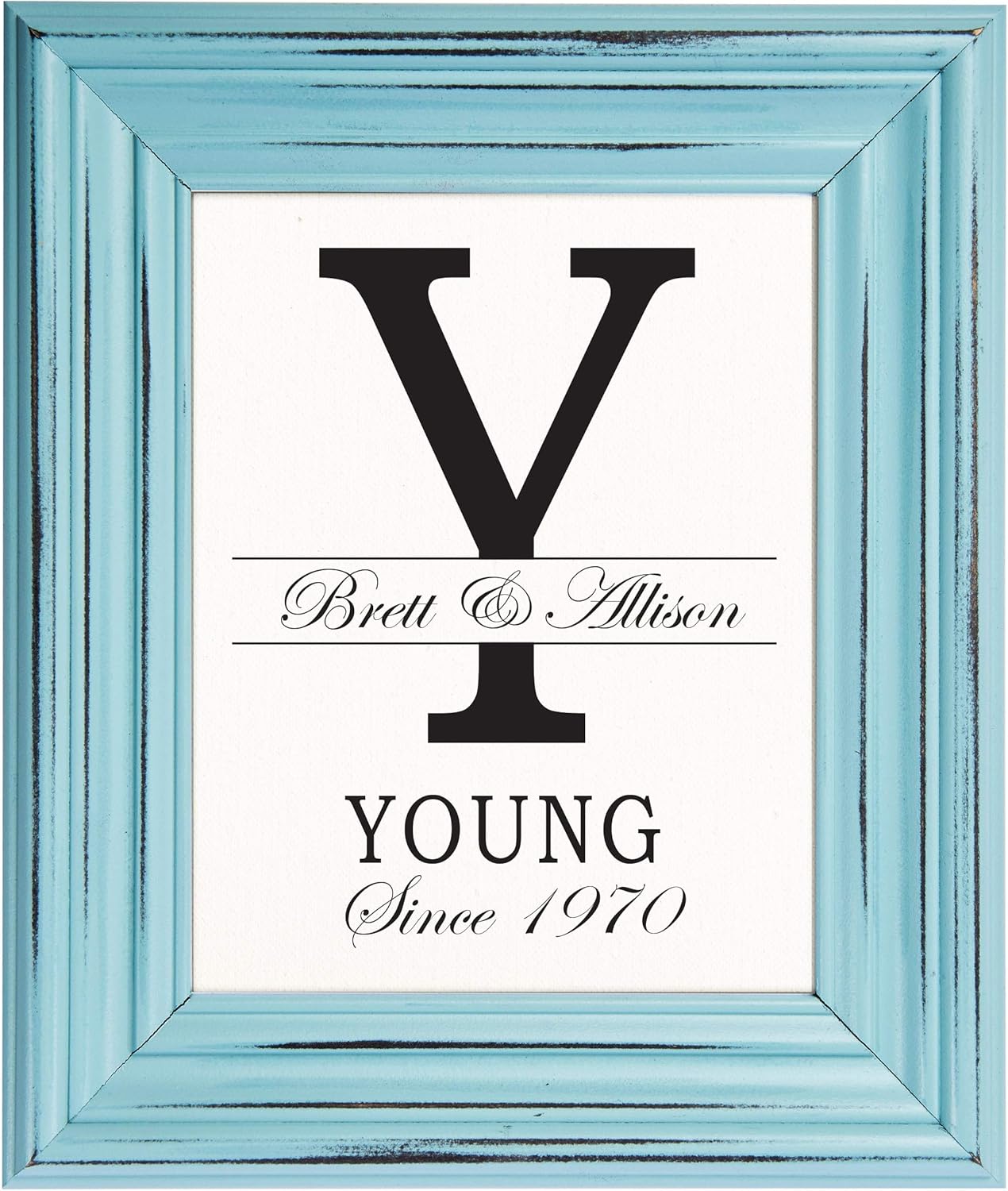 LifeSong Milestones Personalized Wall Hanging Family Monogram Photo Frame “Y” - Established Date Family Name Signs for Home Decor-Family Initial Wall Decoration for Living Room Kitchen 15”x18” (Blue)