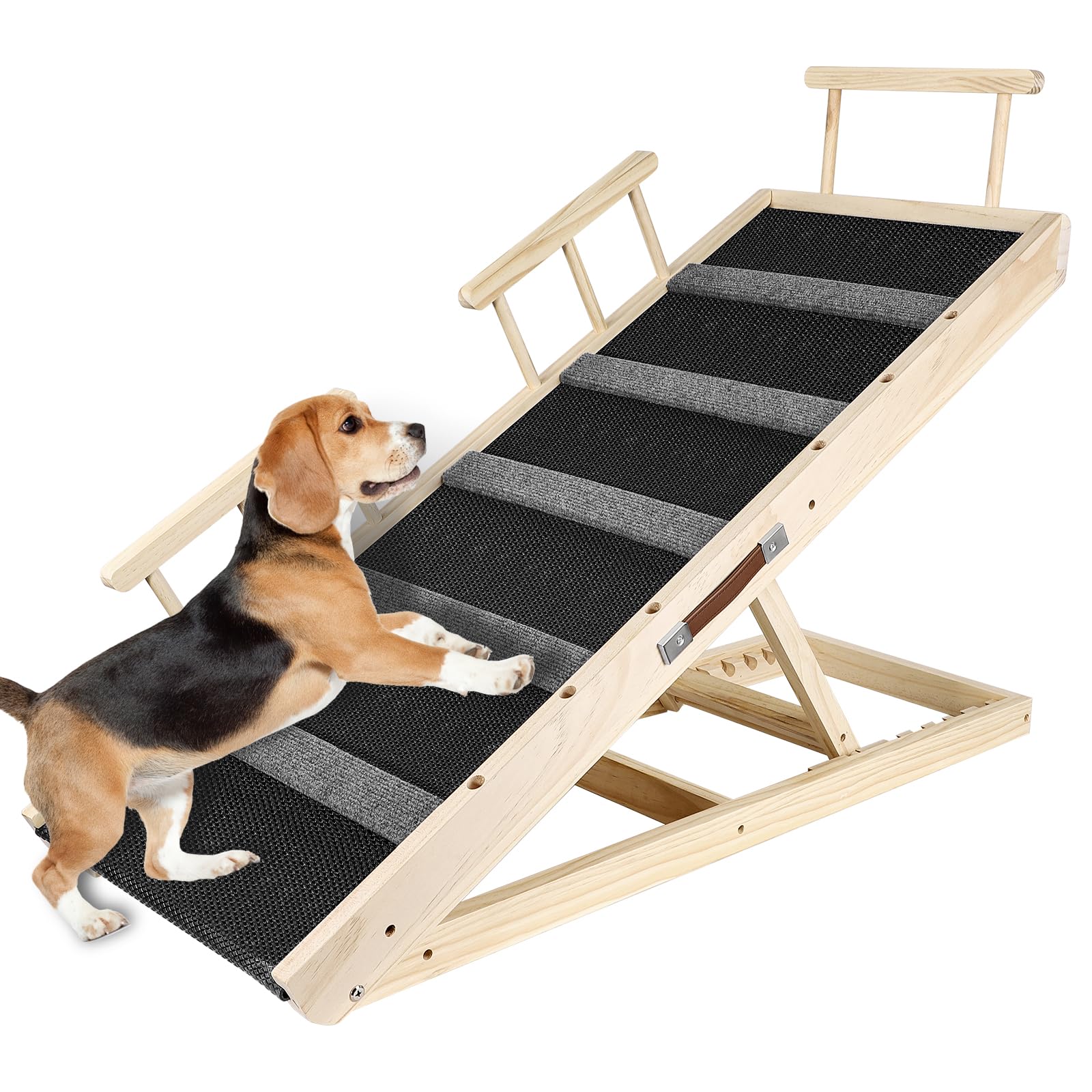 Aitakatta Dog Ramp for Bed, Adjustable Portable PetRamp, 43" Long Wooden Pet Ramp with Non-Slip Traction Mat for Dogs, Dog Climbing Ladder for Sofa, Bed,Couch,Car(LGPT,110,ZT)