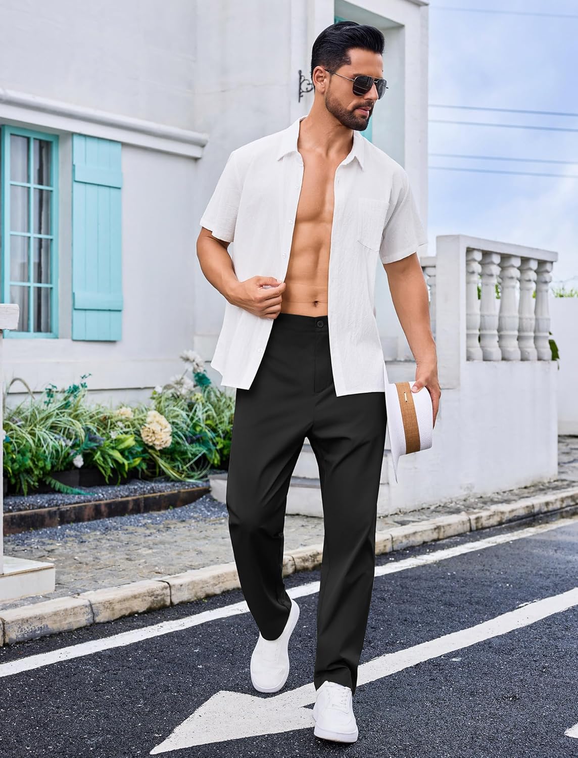 Men's Office Business Pants Quick-Drying Straight Leg Pants with Pockets Golf Work Pants - Image 4