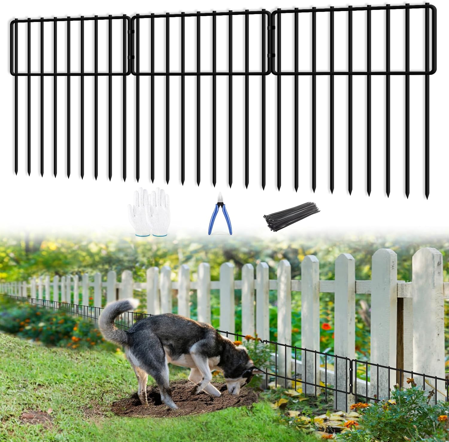 KYATE 32 Panels Animal Barrier Fence, No Dig Rabbit Fences for Garden 32ft(L) X 13inch(H), Dog Digging Defense Ground Bottom Blockers, Rustproof Metal Border for Outdoor Patio Landscaping