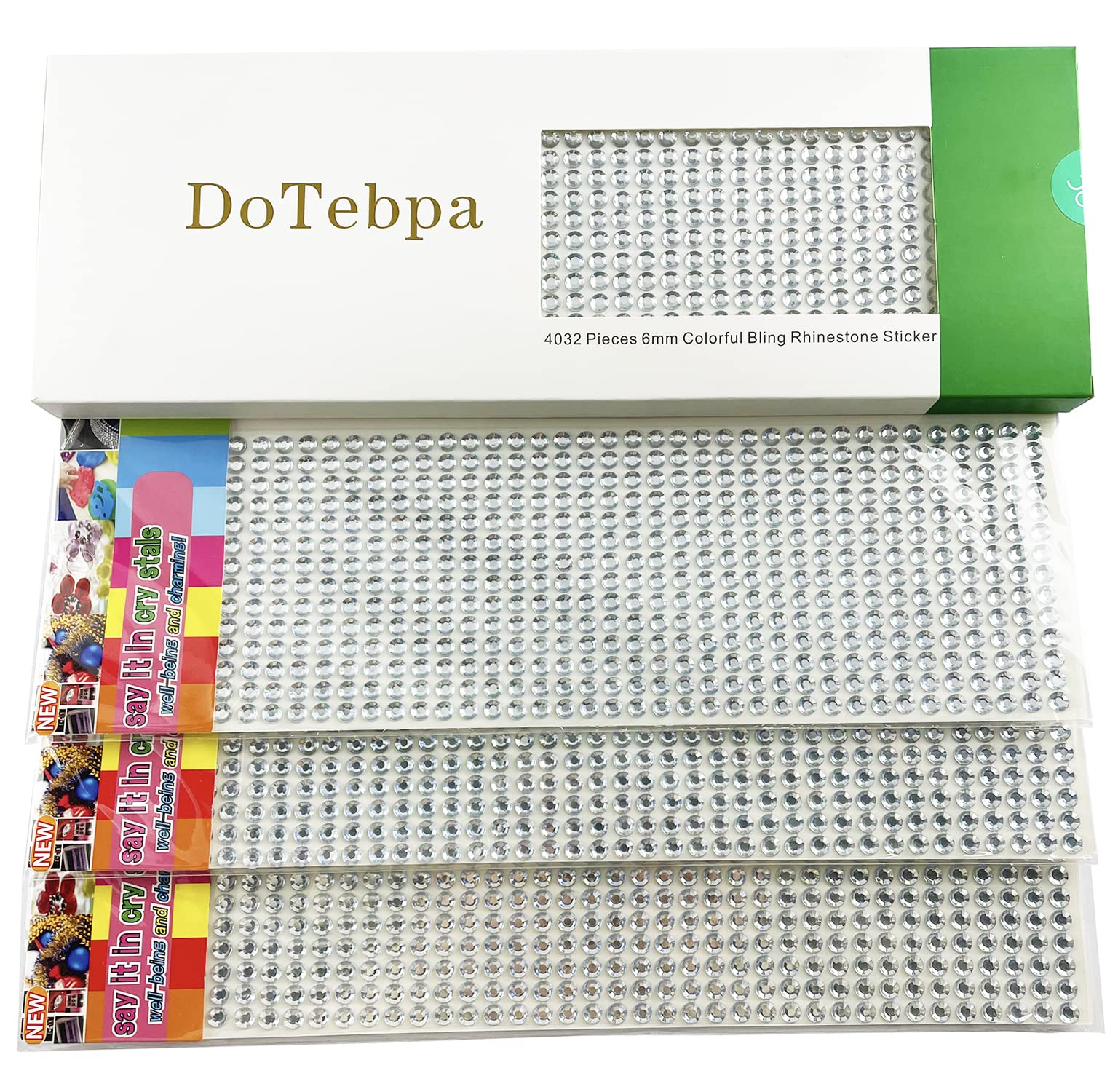 4032 Pieces 6 mm Bling Rhinestone Sticker Sheet Gem Diamond self Adhesive for Scrapbooking Embellishments and DIY Crafts, Wedding, Decor (Silver)