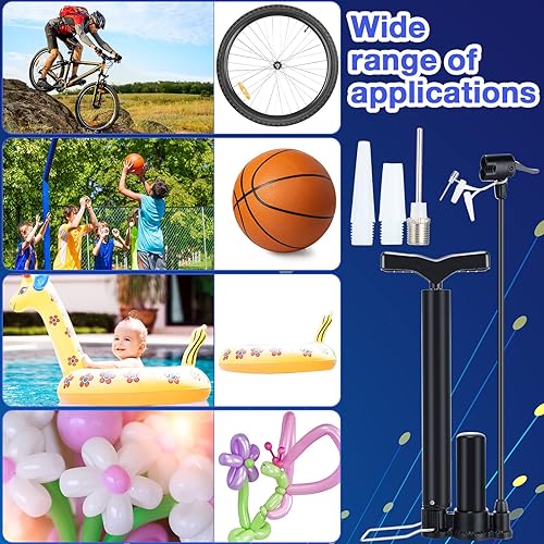 Miniatura 7 de Riakrum 4 unidades de bomba de aire portátil de alta presión para bicicleta de 120 psi, bomba de piso de bicicleta multifunción Mini bomba de pie de