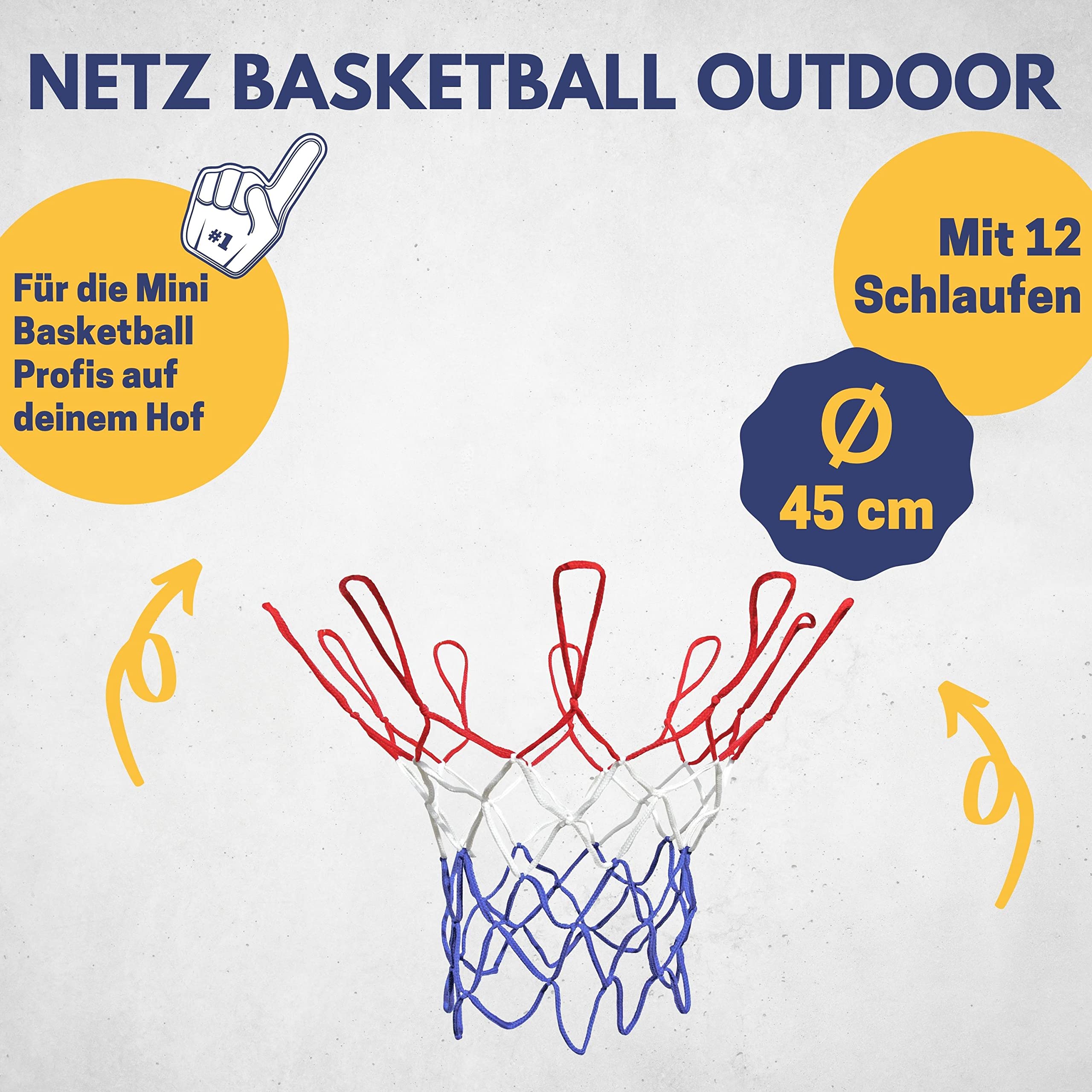 Best Sporting 64039 - Rete per canestro da basket per anello con diametro 45 cm, multicolore