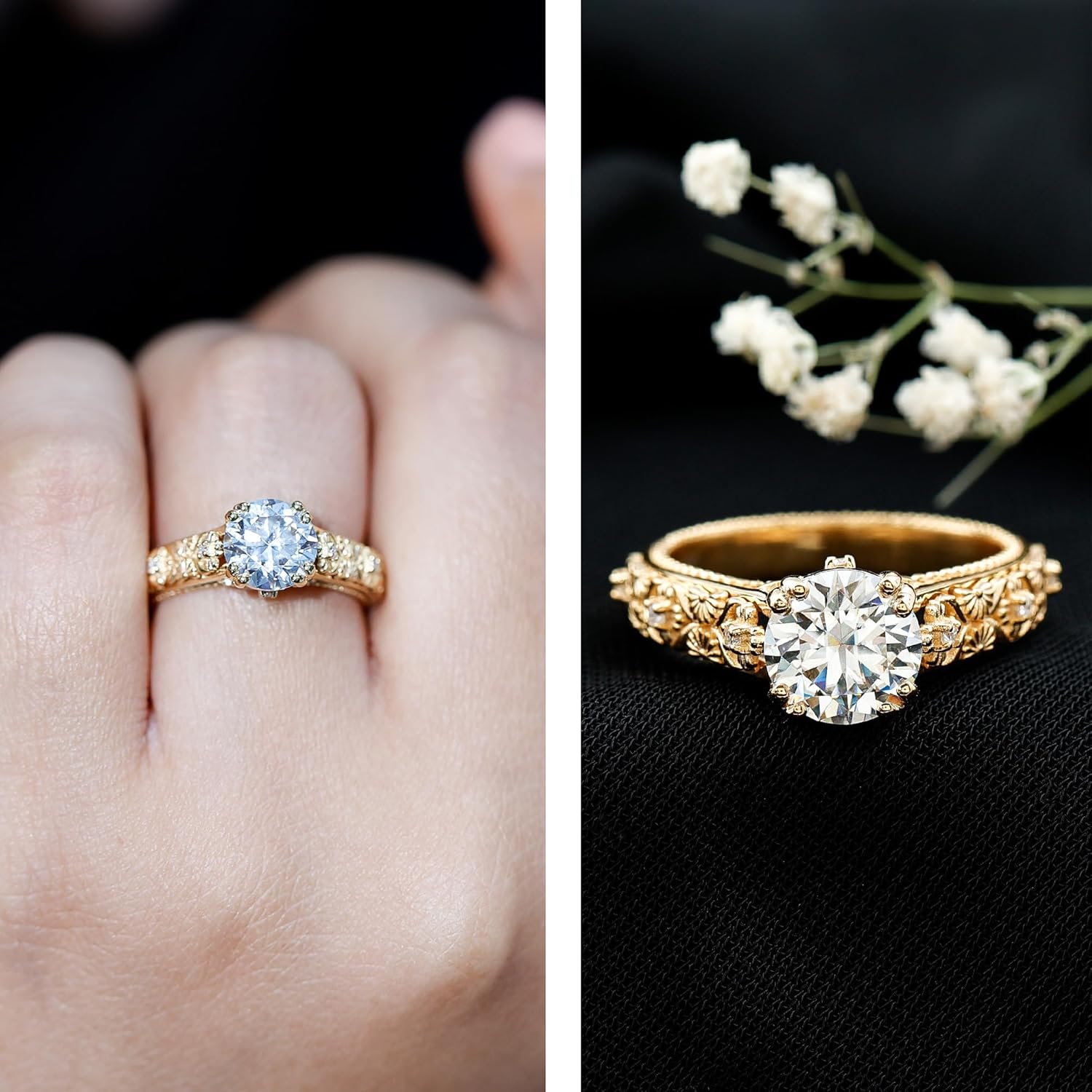 Mothers Day Gift, Certified 2 Carat Brilliant Cut Moissanite Engagement Ring, D-Vs1 Quality, Vintage Moissanite Ring